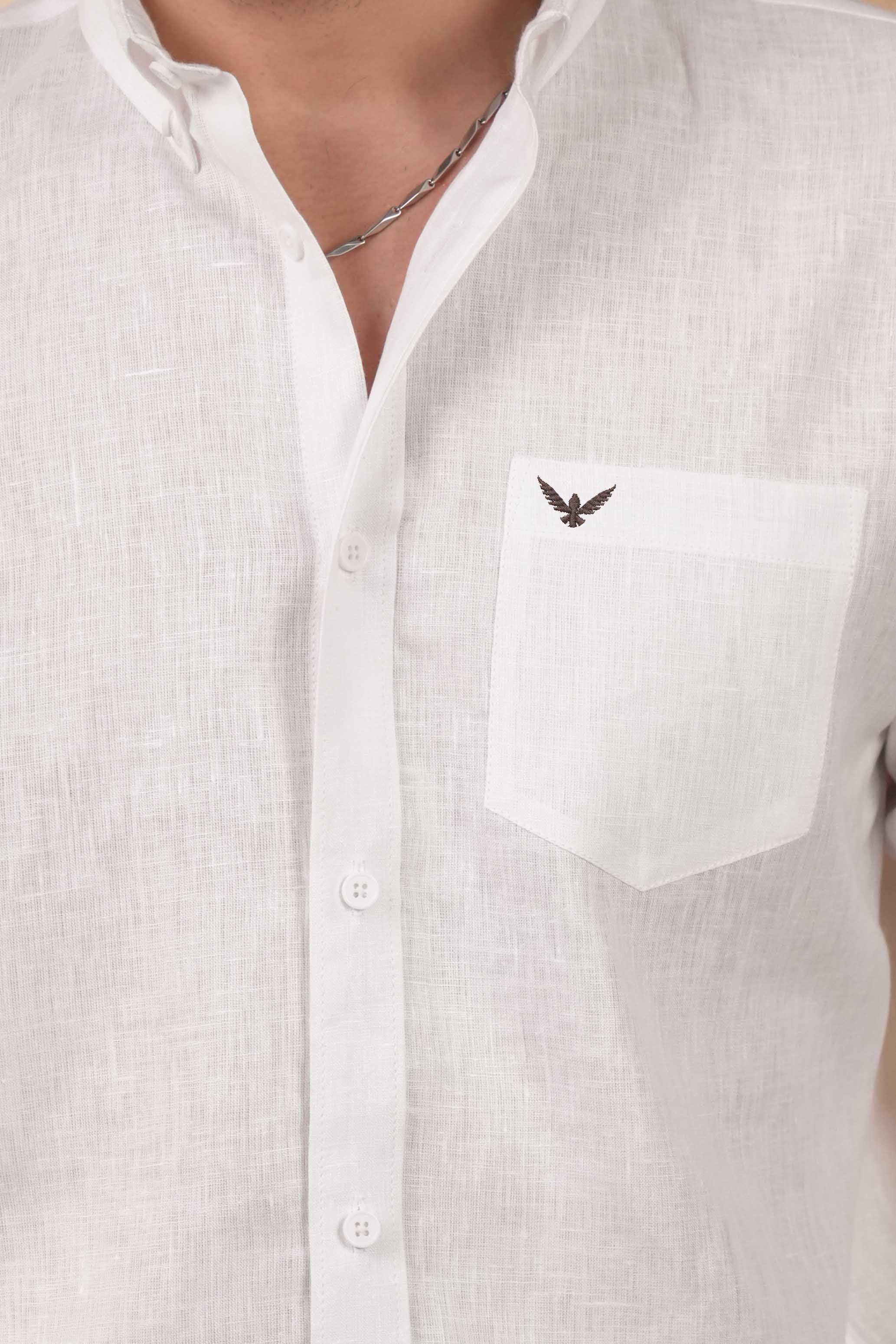 White 100% Pure Linen Solid Shirt