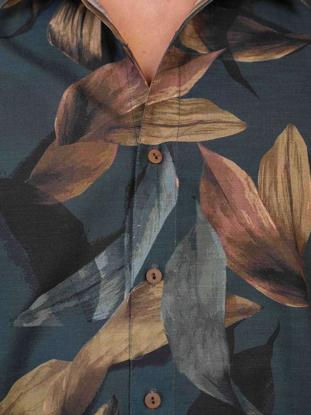 Dark Teal Printed Cotton Slim Fit Shirt