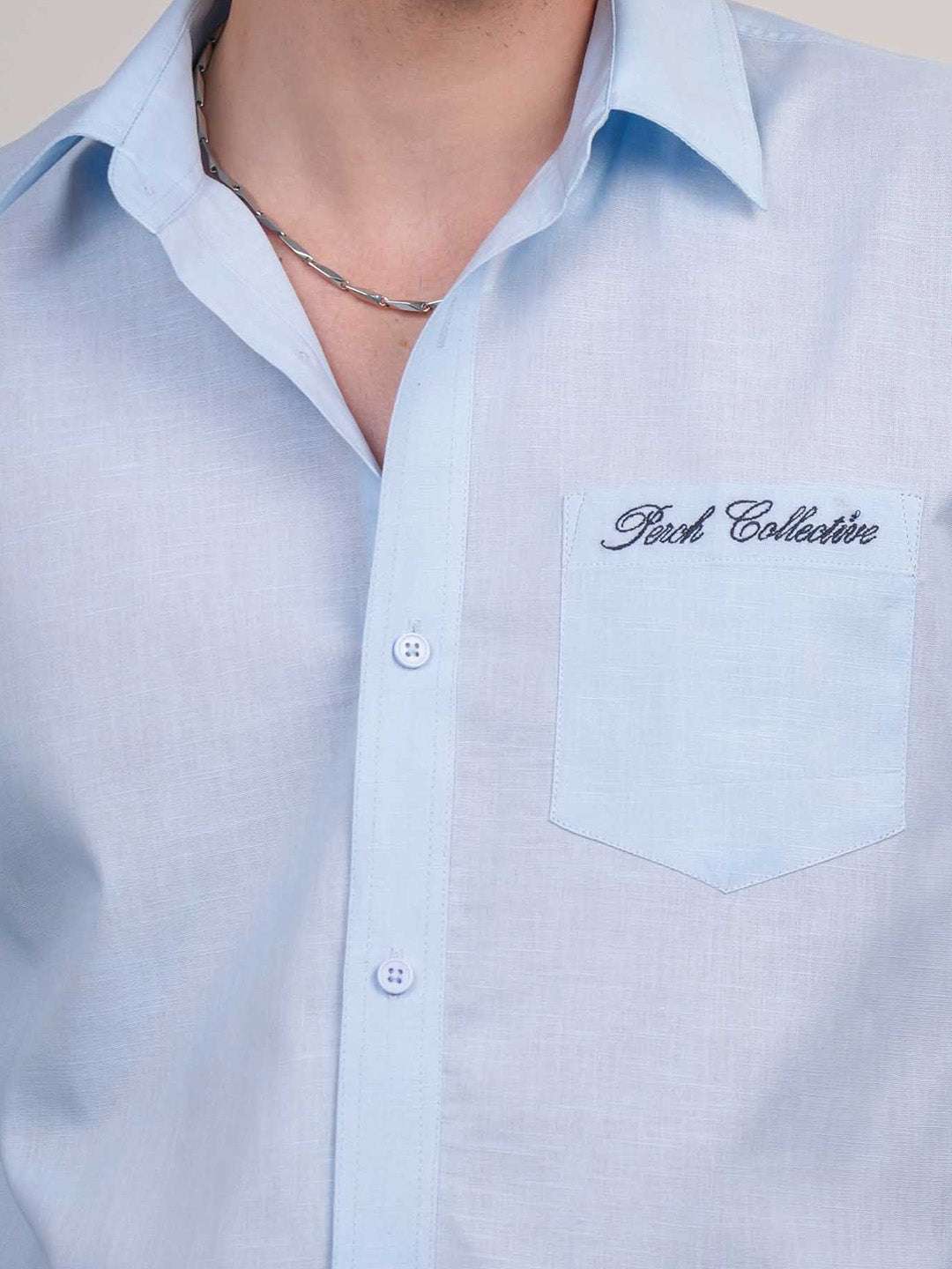Sky Blue Solid Linen Cotton Boxy Fit Shirt