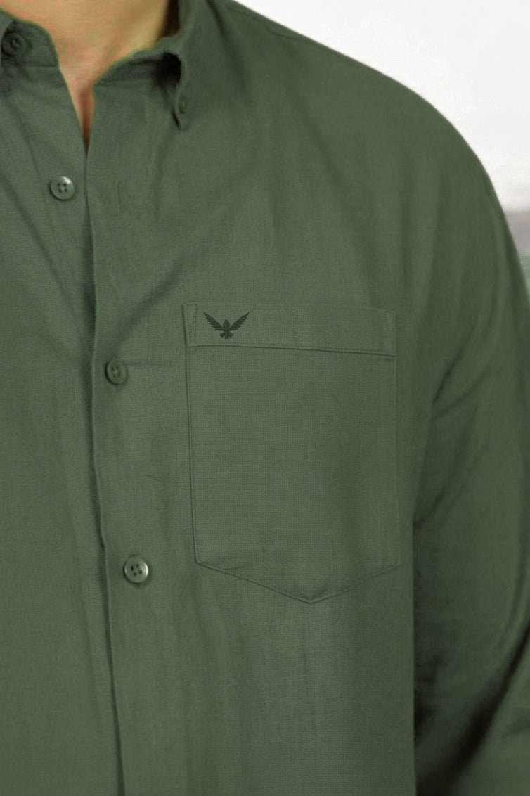 Moss Green Pre-Washed Linen Cotton Shirt