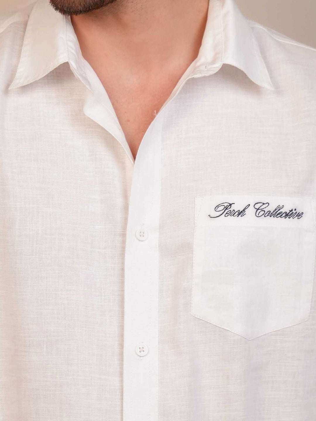 White Solid Linen Cotton Boxy Fit Shirt