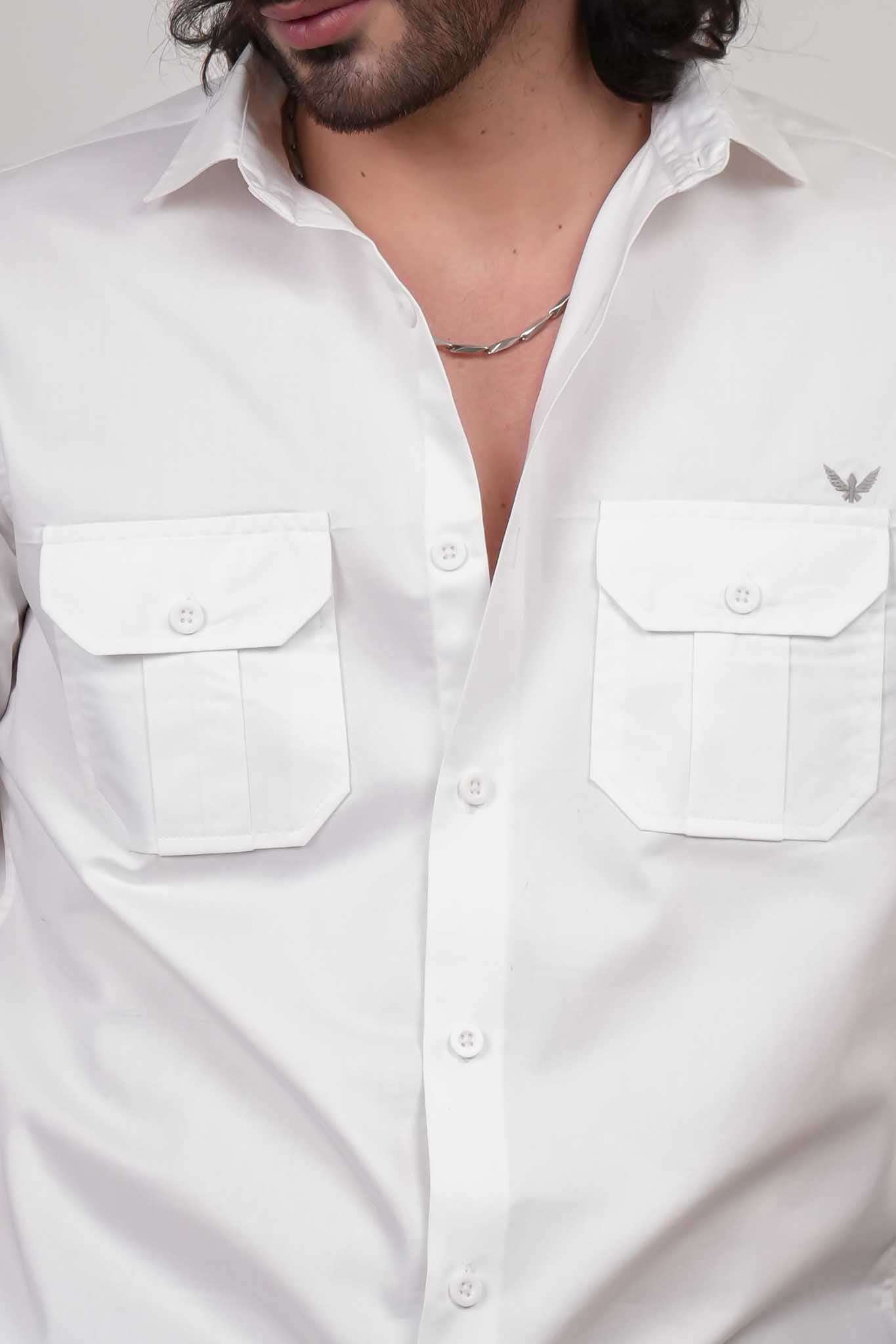 White Solid Cotton Twill Slim Fit Shirt