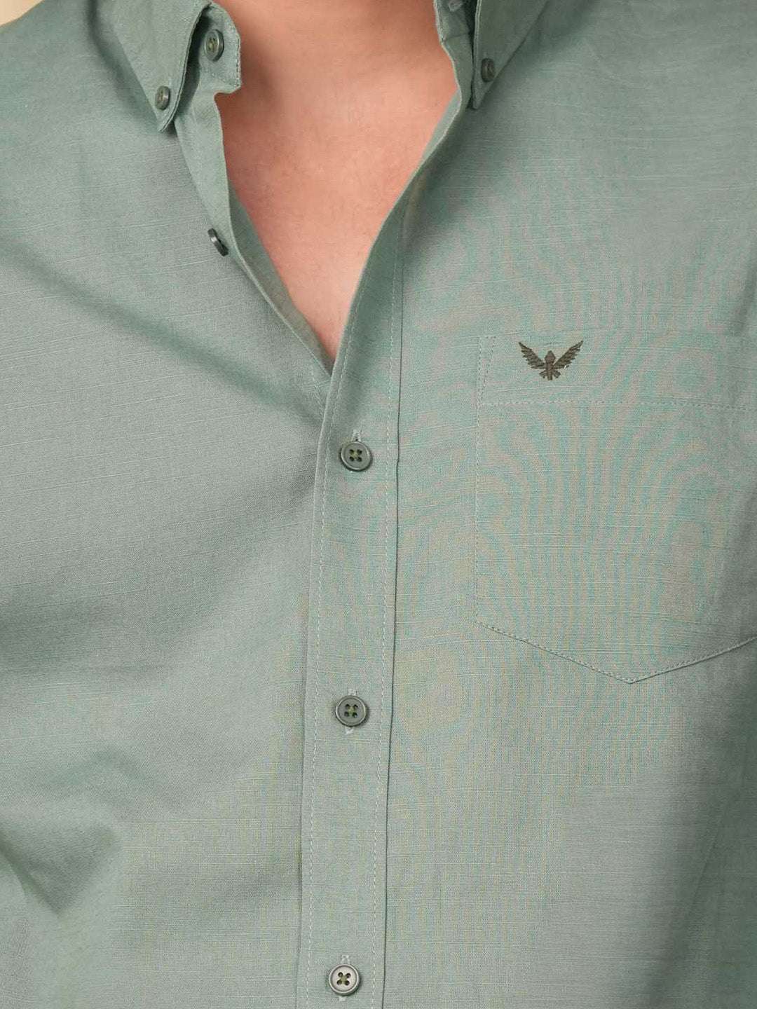 Sea Green Solid Pre-Washed Linen Cotton Slim Fit Shirt