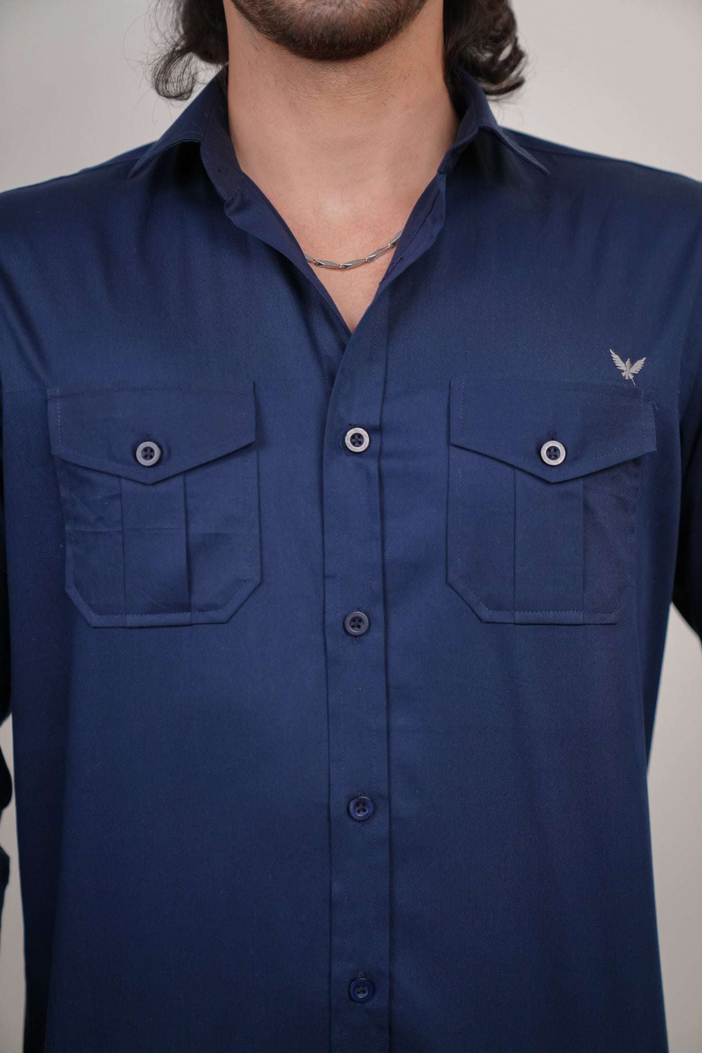 Navy Solid Cotton Twill Slim Fit Shirt