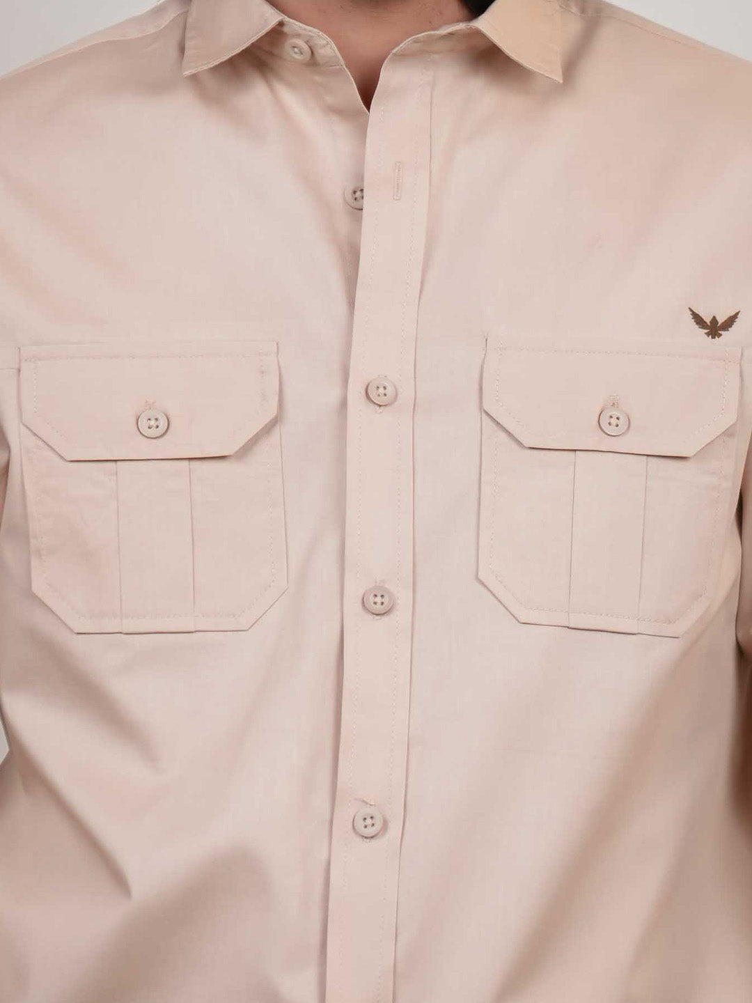 Earthy Beige Solid Cotton Twill Slim Fit Shirt