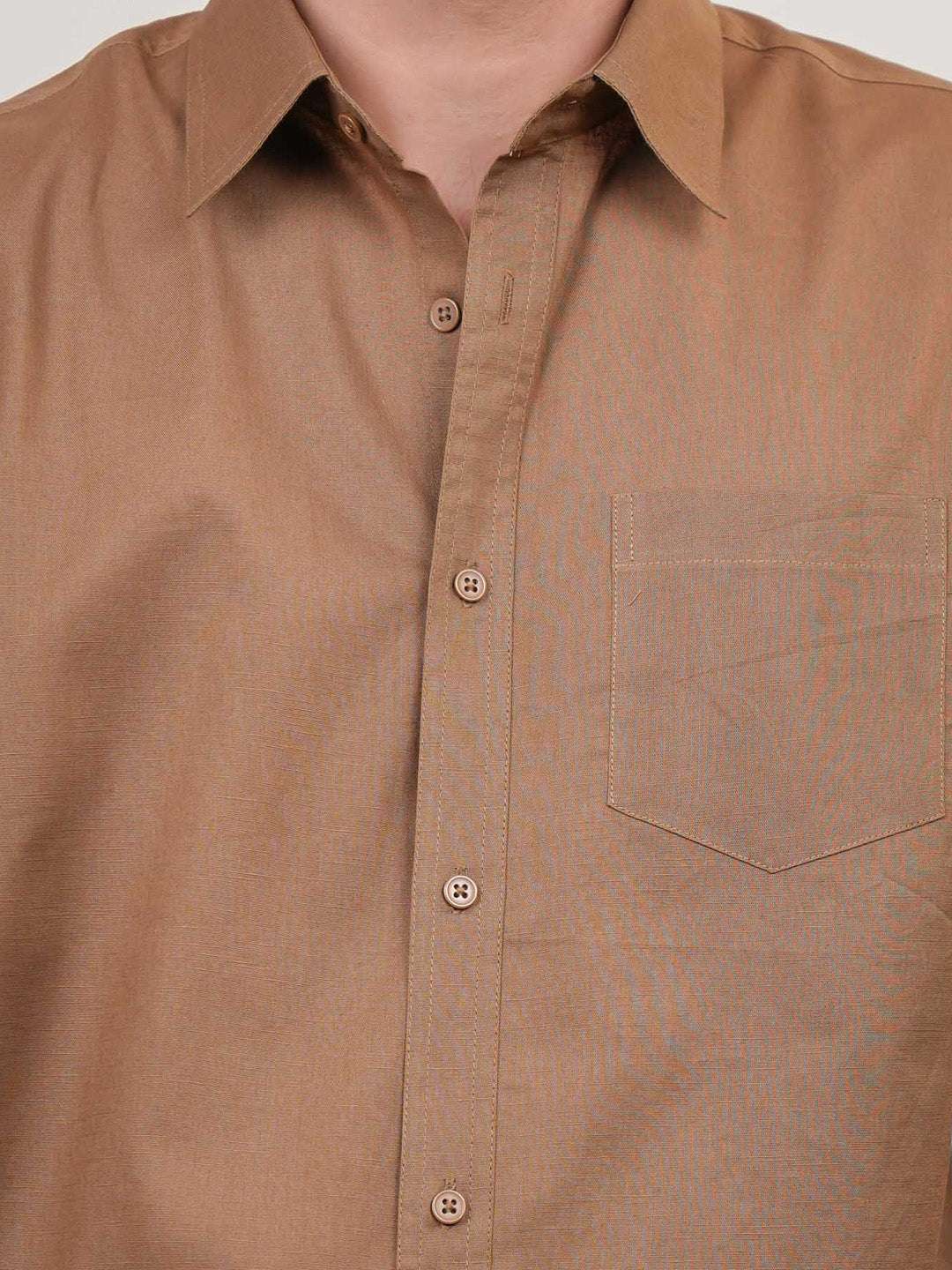 Brown Solid Linen Cotton Boxy Fit Shirt