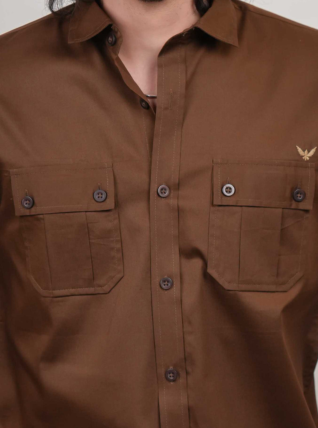 Brown Solid Cotton Twill Slim Fit Shirt