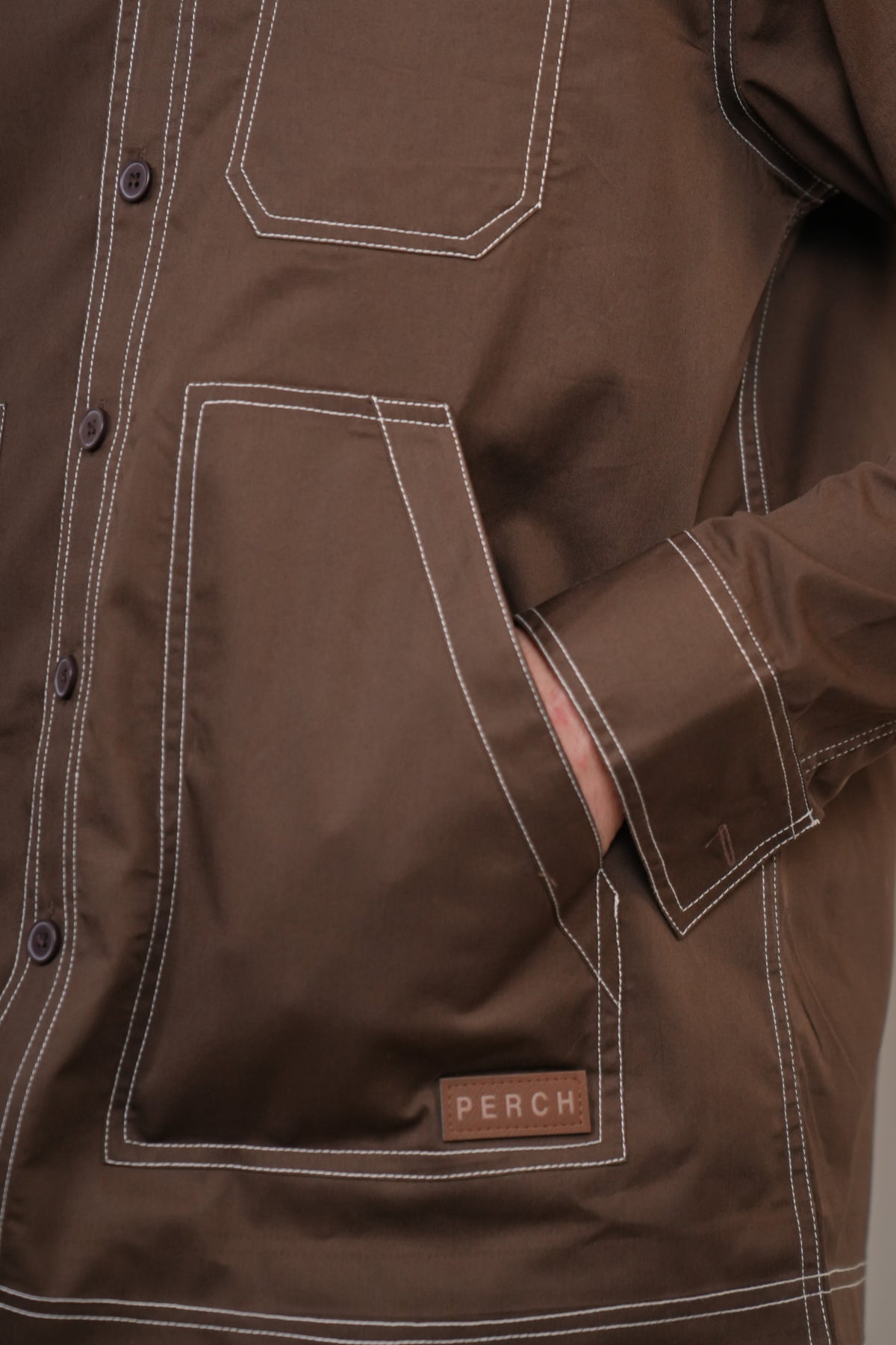 Brown Solid Heavy Cotton Twill Boxy Fit Shirt For Men