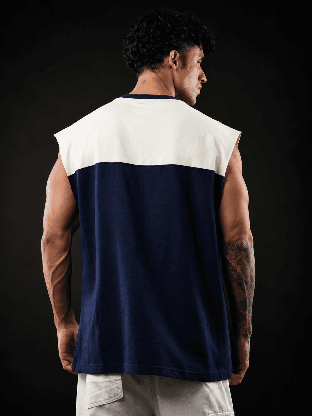 Navy Blue Cut & Sew 07 Oversized Tank Tshirt