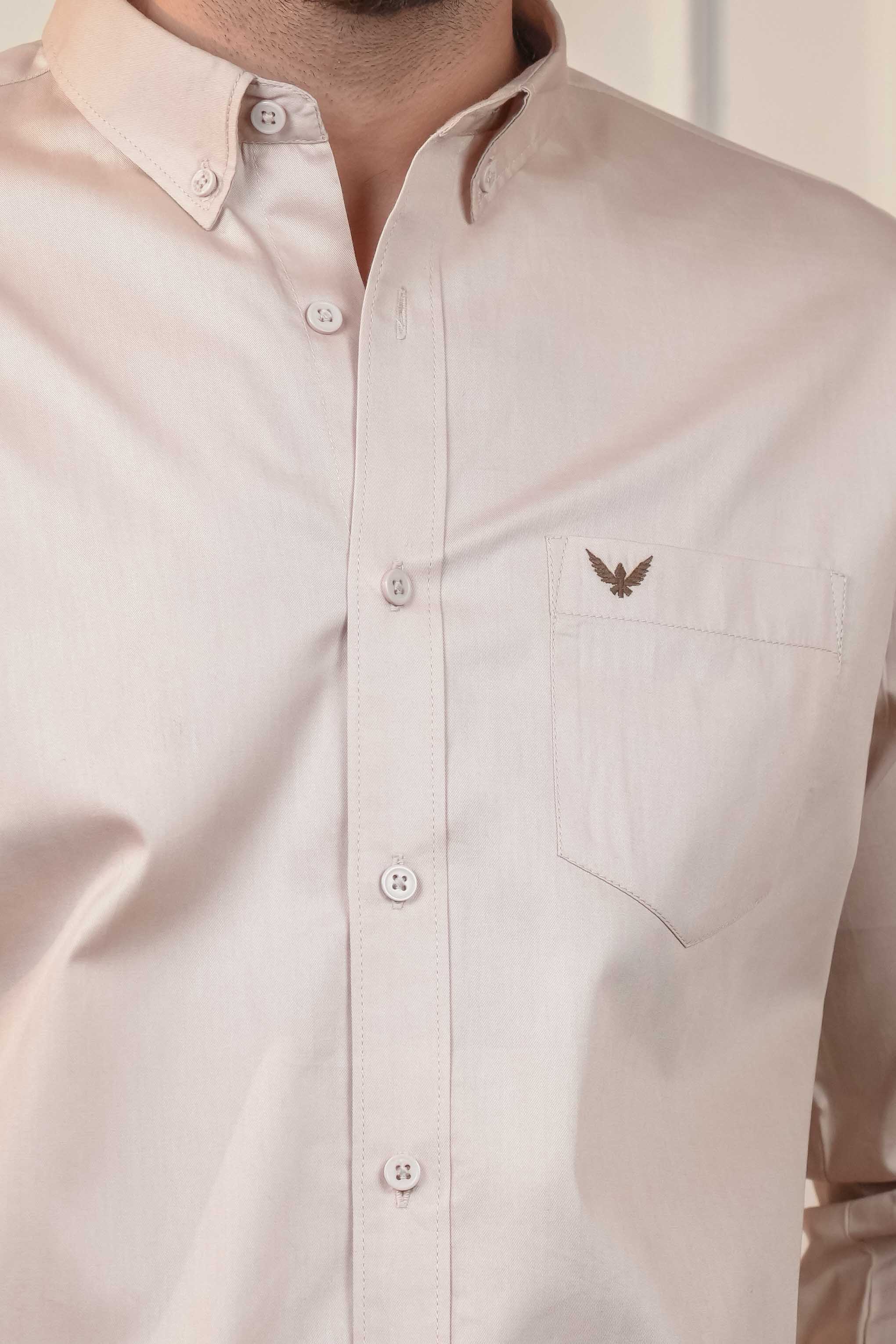 Earthy Beige Solid Cotton Twill Slim Fit Shirt