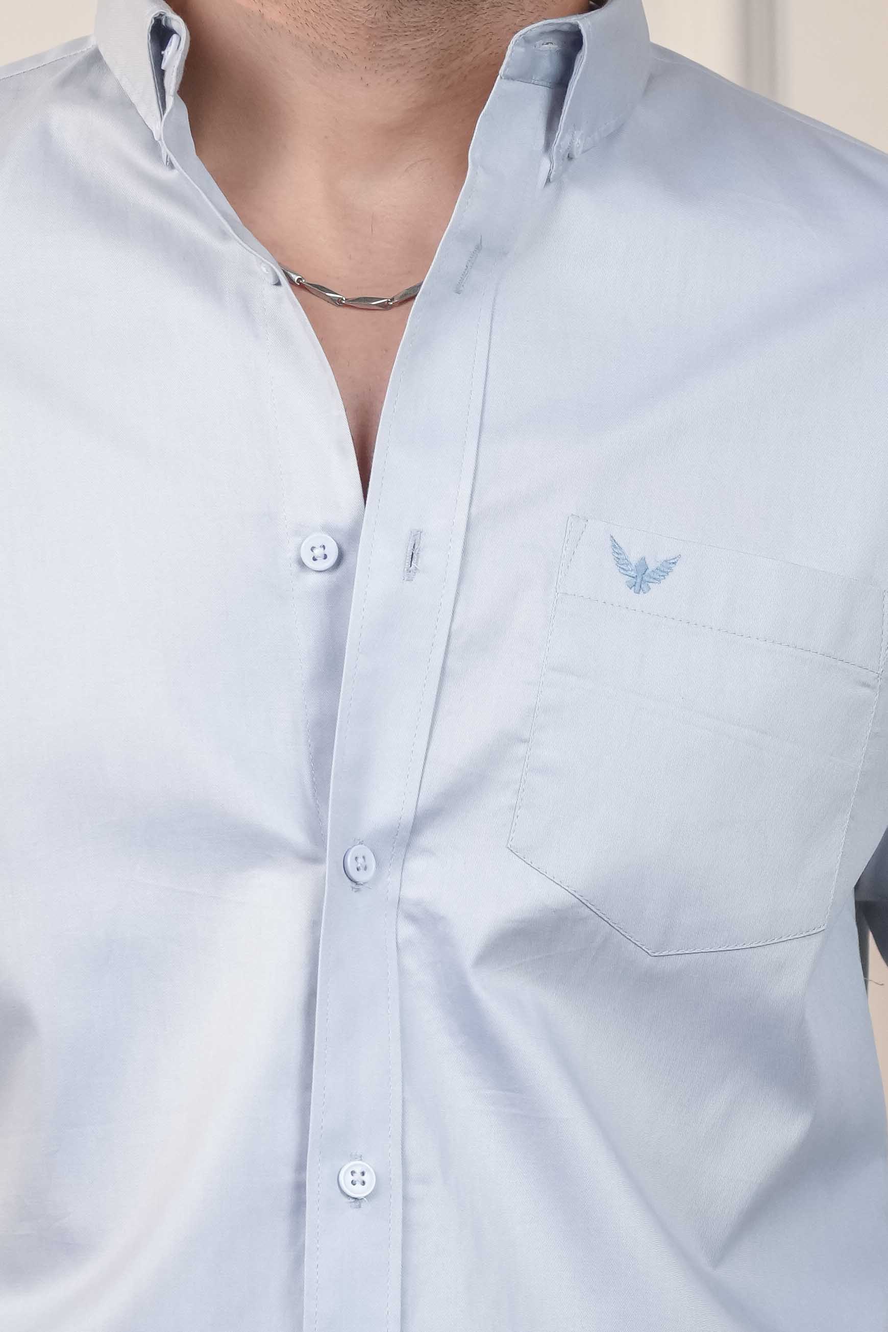 Shadow Blue Solid Cotton Twill  Slim Fit Shirt