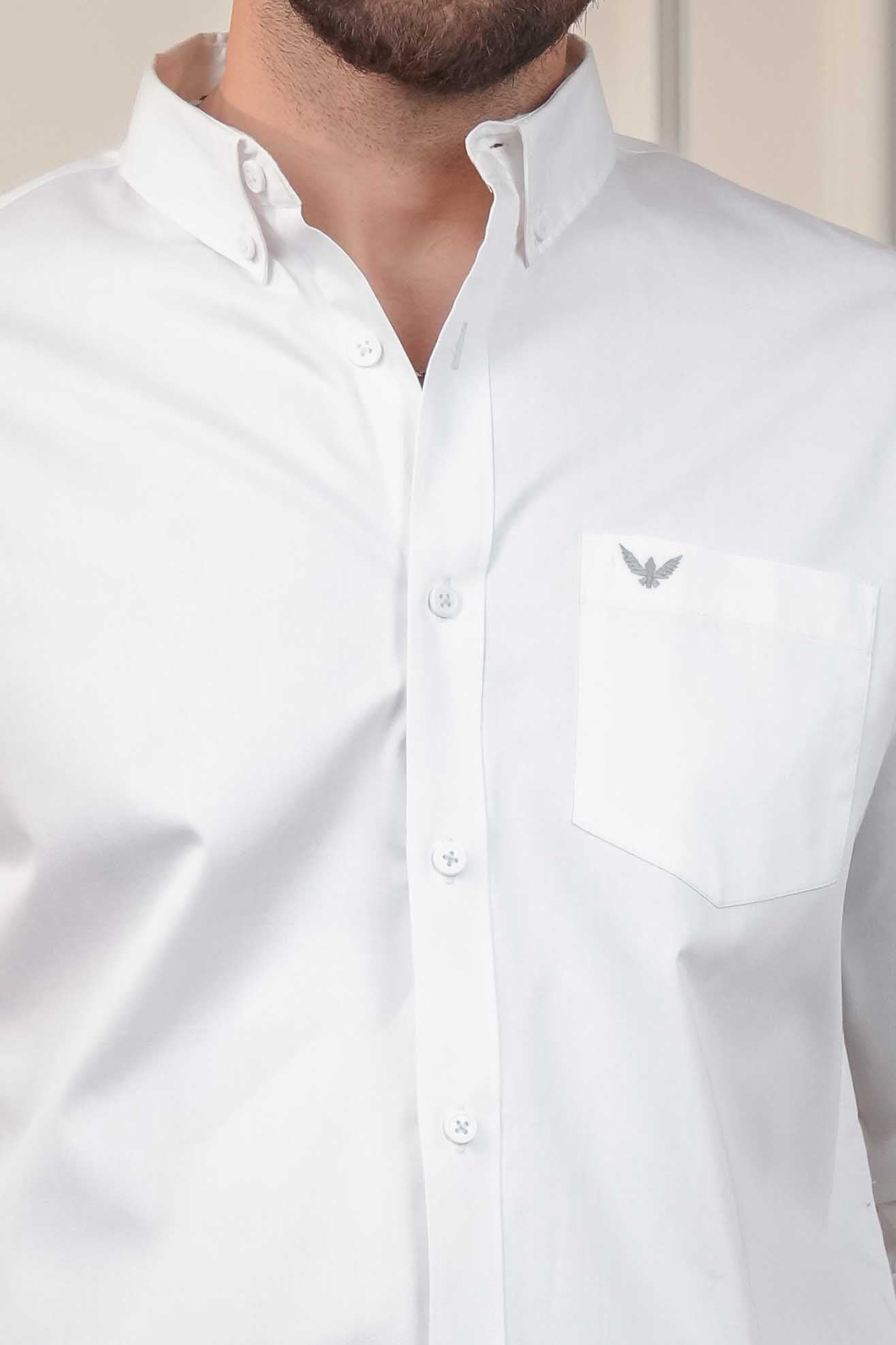 White Solid Cotton Twill  Slim Fit Shirt