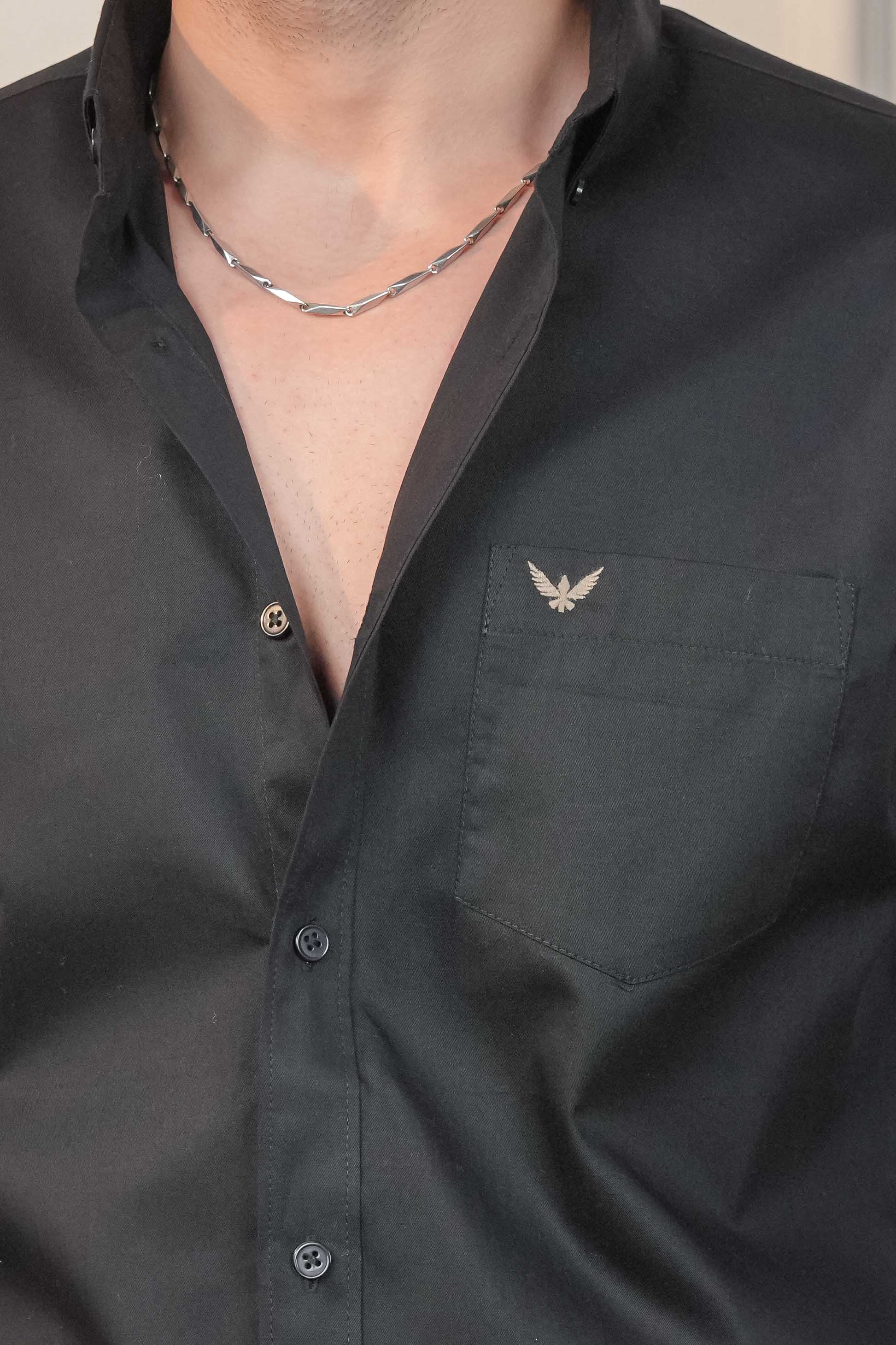 Black Solid Cotton Twill Slim Fit Shirt
