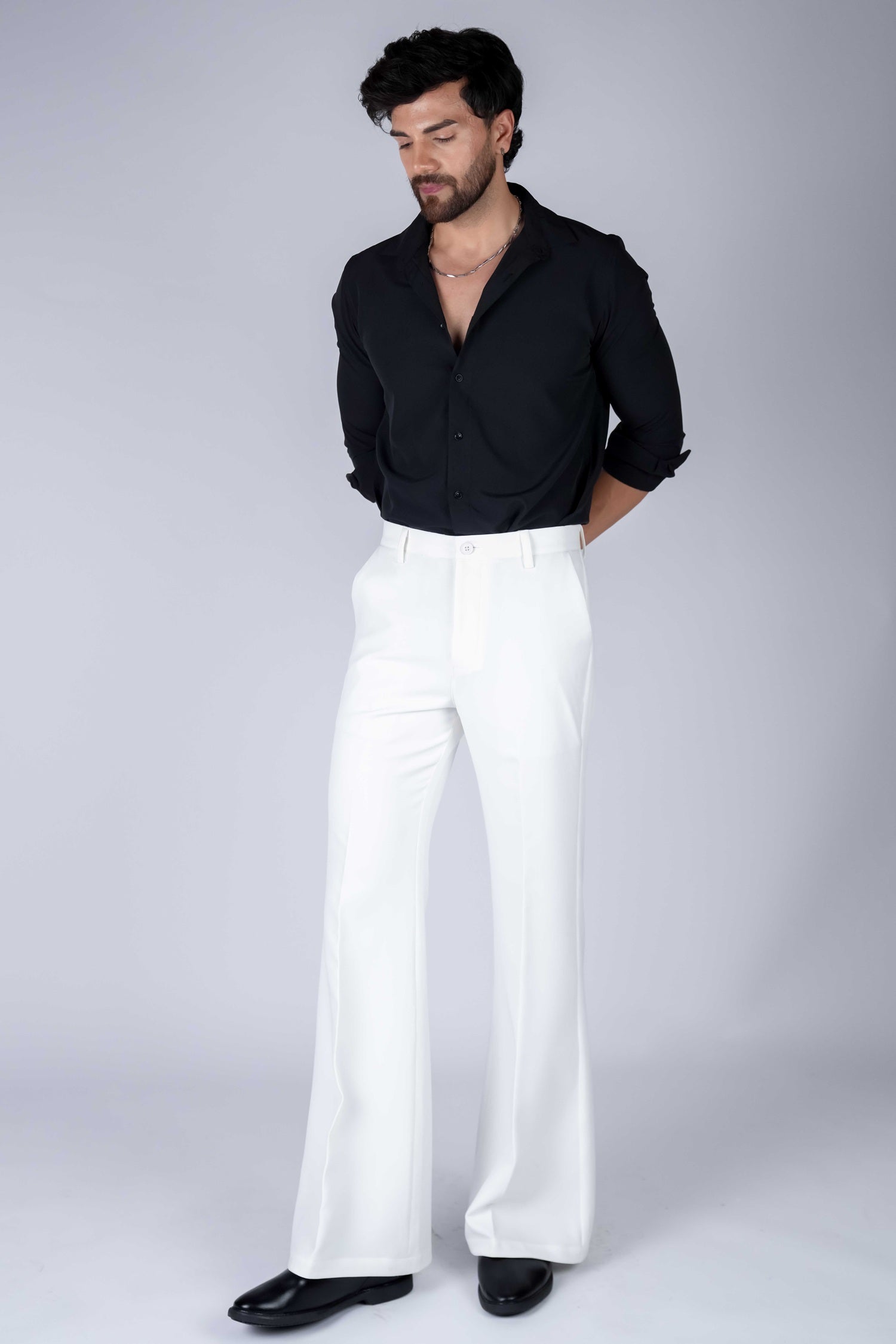 White Solid Boot Cut Fit Pants