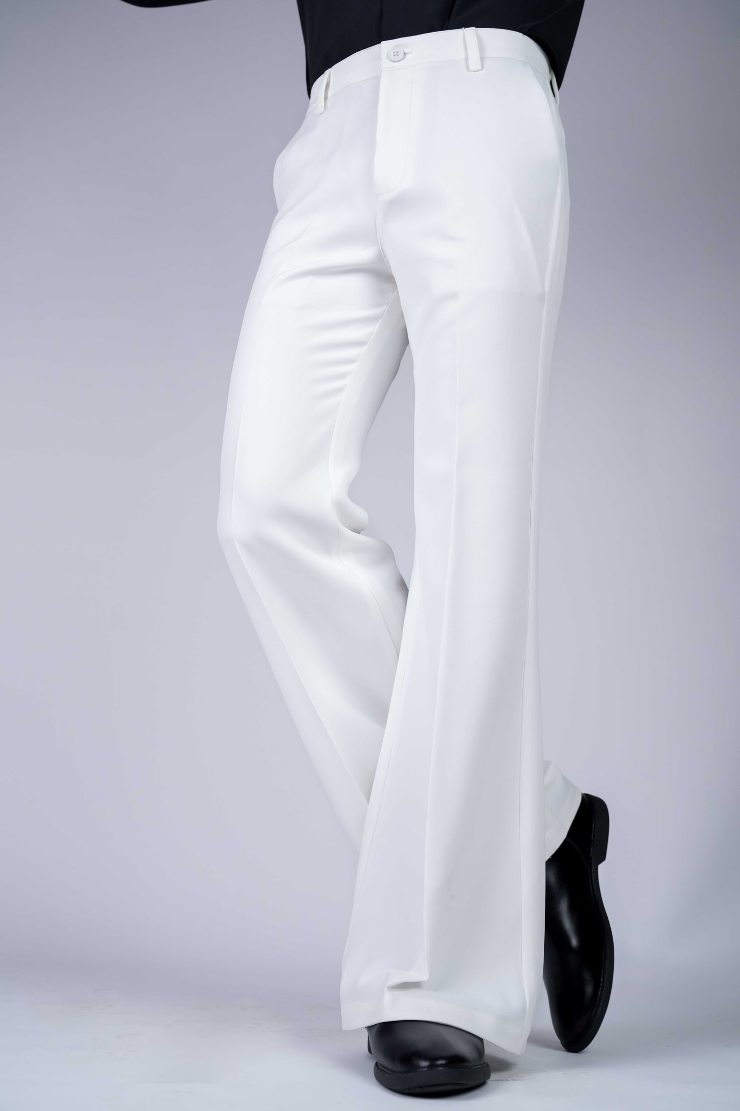 White Solid Boot Cut Fit Pants