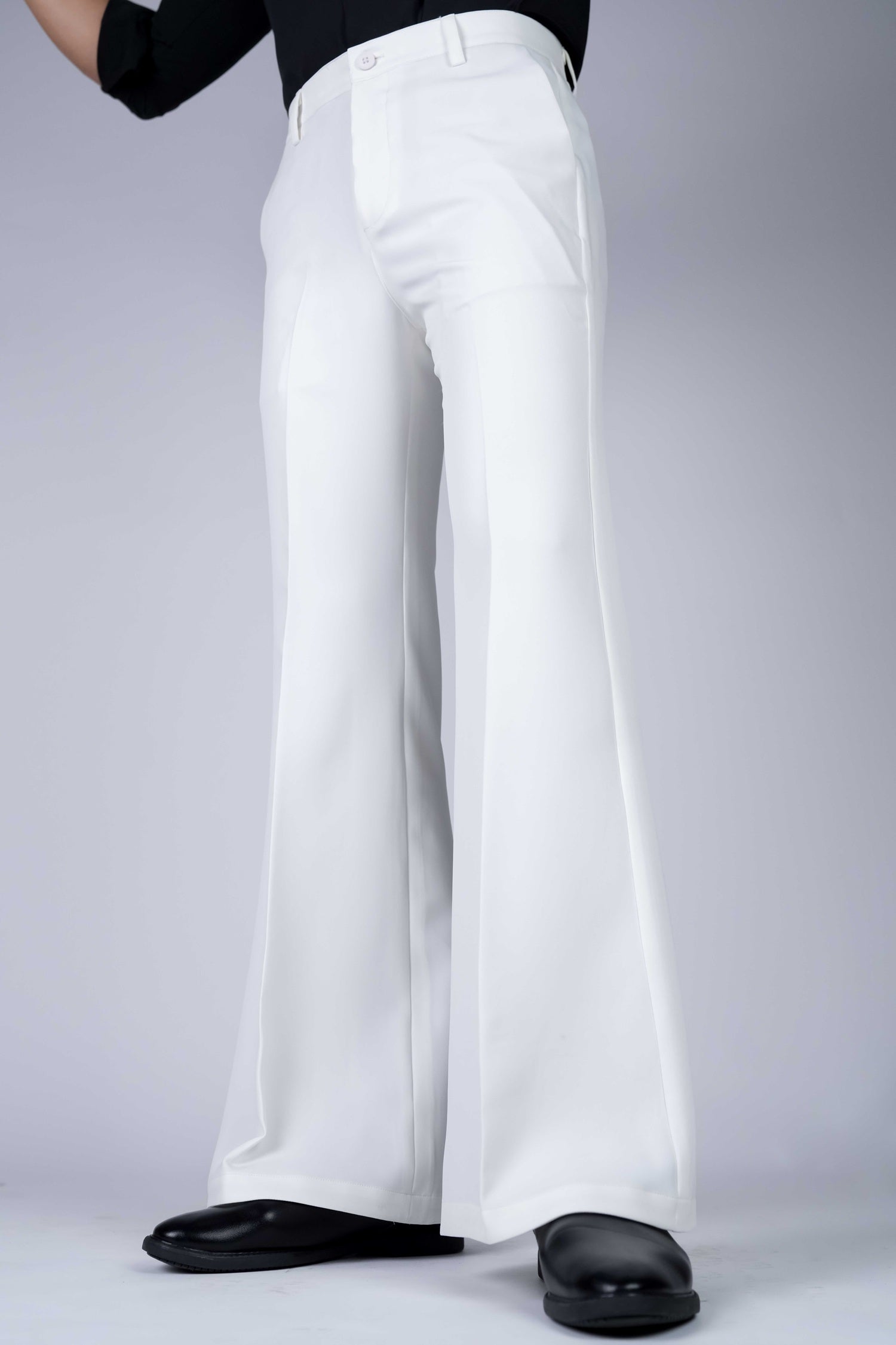White Solid Boot Cut Fit Pants