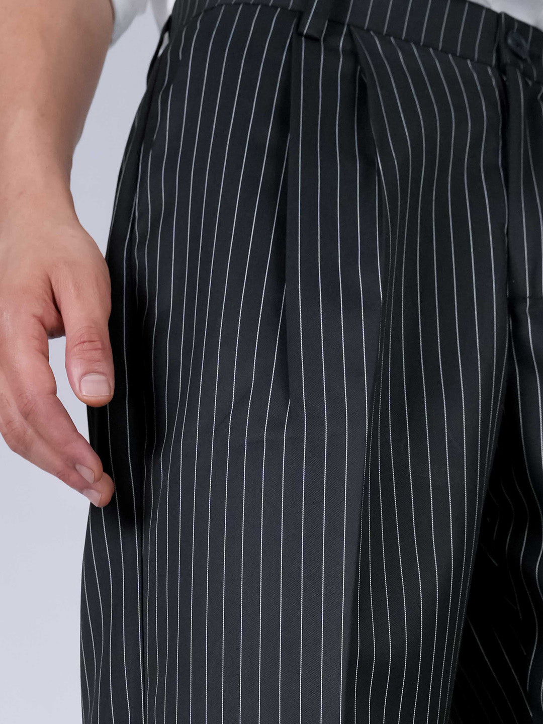 Black Striped Viscose Slim Fit Pant