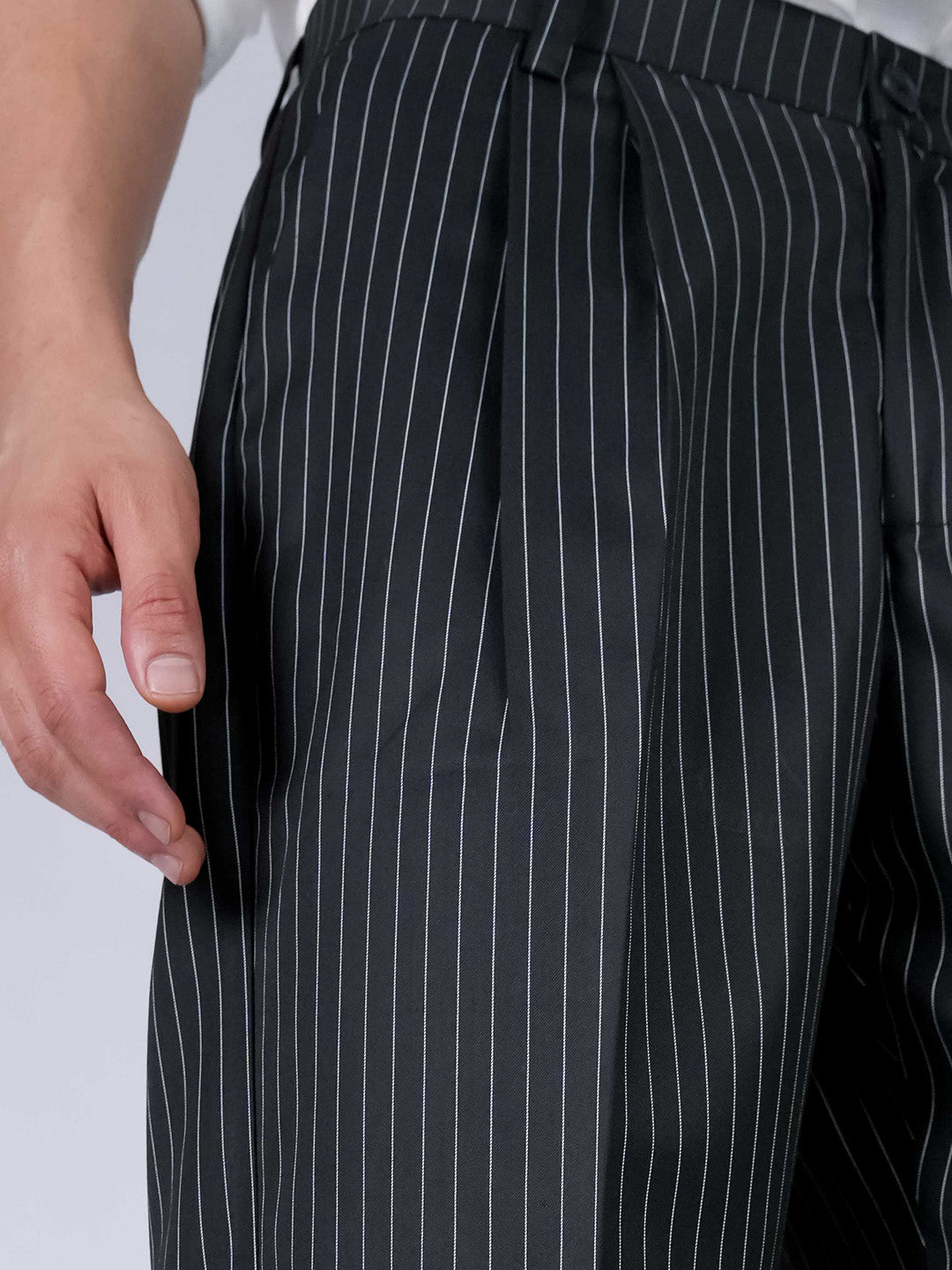 Black Striped Viscose Relaxed Fit Korean Pant