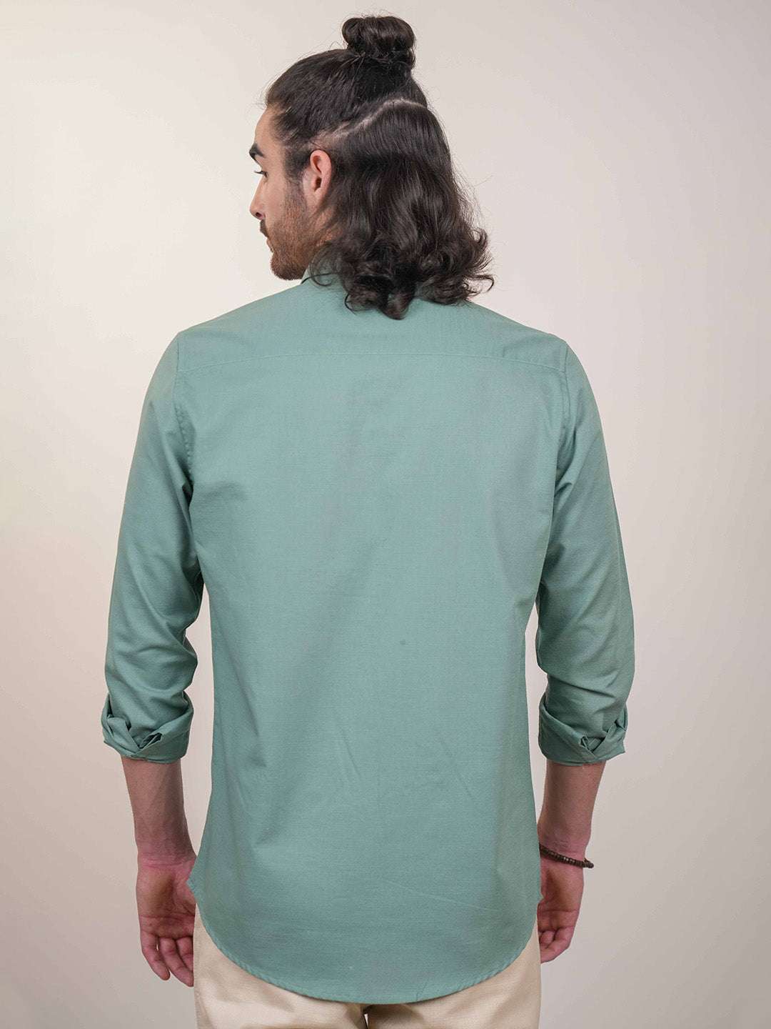 Sea Green Solid Pre-Washed Linen Cotton Slim Fit Shirt