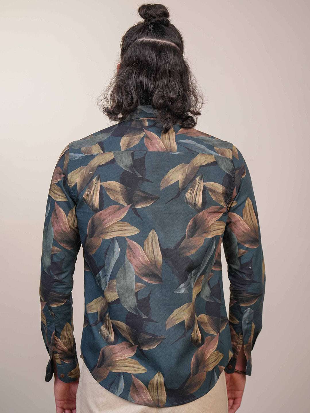 Dark Teal Printed Cotton Slim Fit Shirt