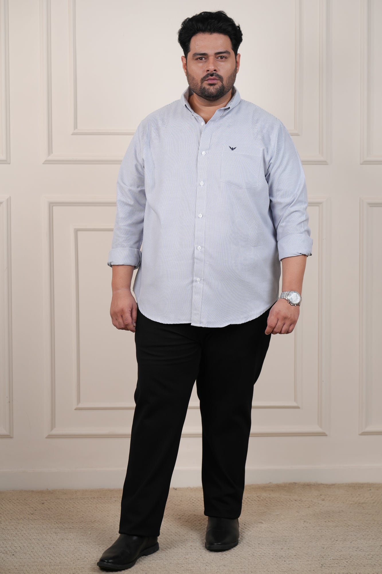 Navy Blue Slim Fit Regular Fit Plus Size Cotton Shirt