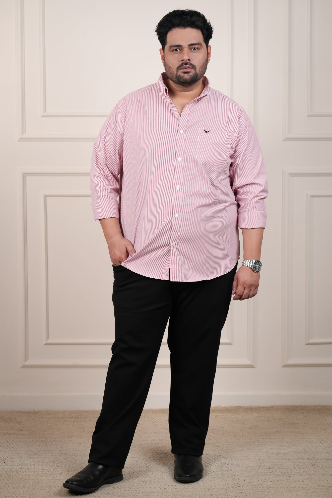 Red Striped Slim Fit Regular Fit Plus Size Cotton Shirt