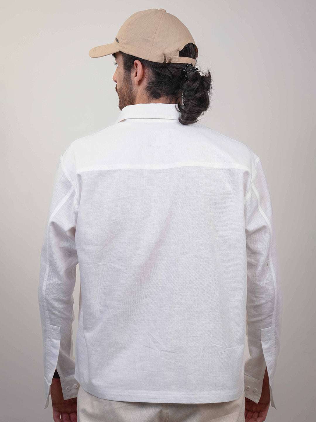 White Solid Linen Cotton Boxy Fit Shirt