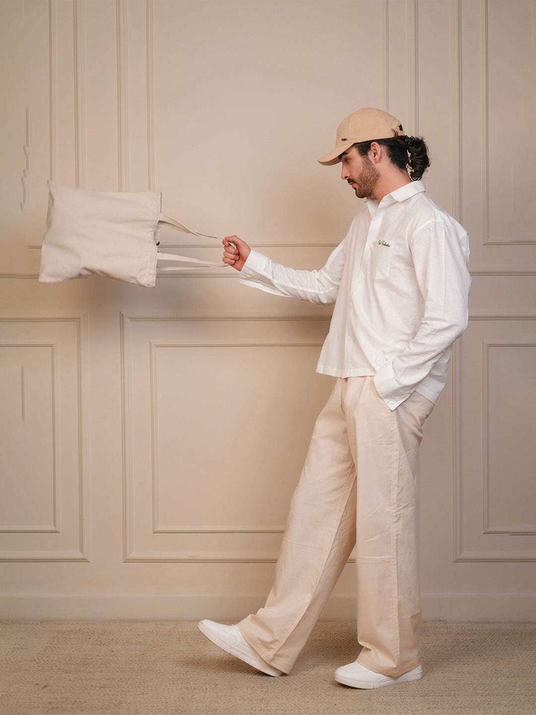 White Solid Linen Cotton Boxy Fit Shirt