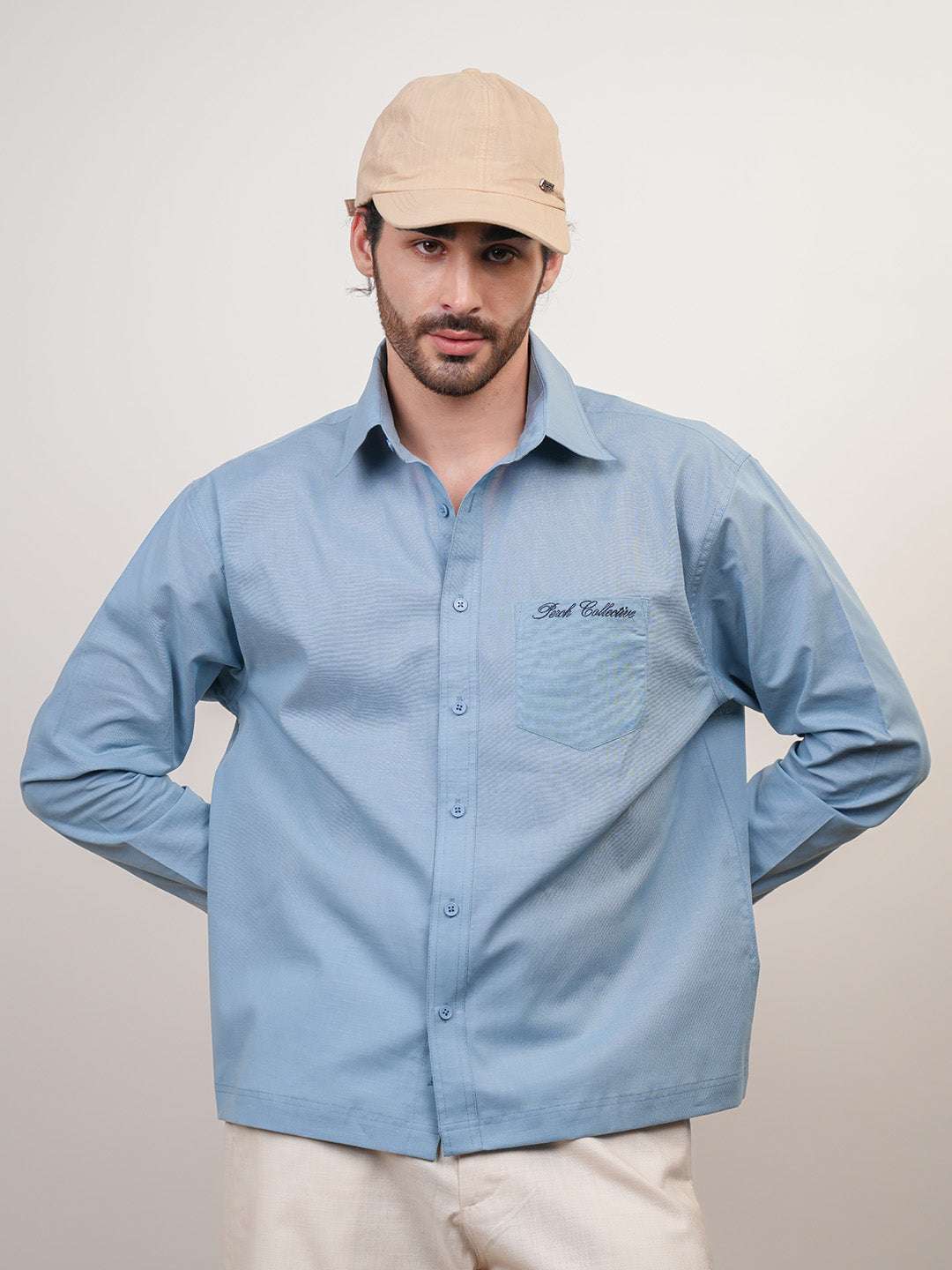 Aqua Blue Solid Linen Cotton Boxy Fit Shirt