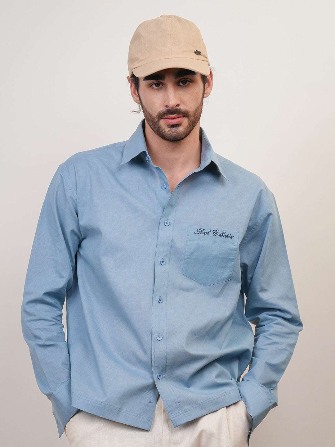 Aqua Blue Solid Linen Cotton Boxy Fit Shirt