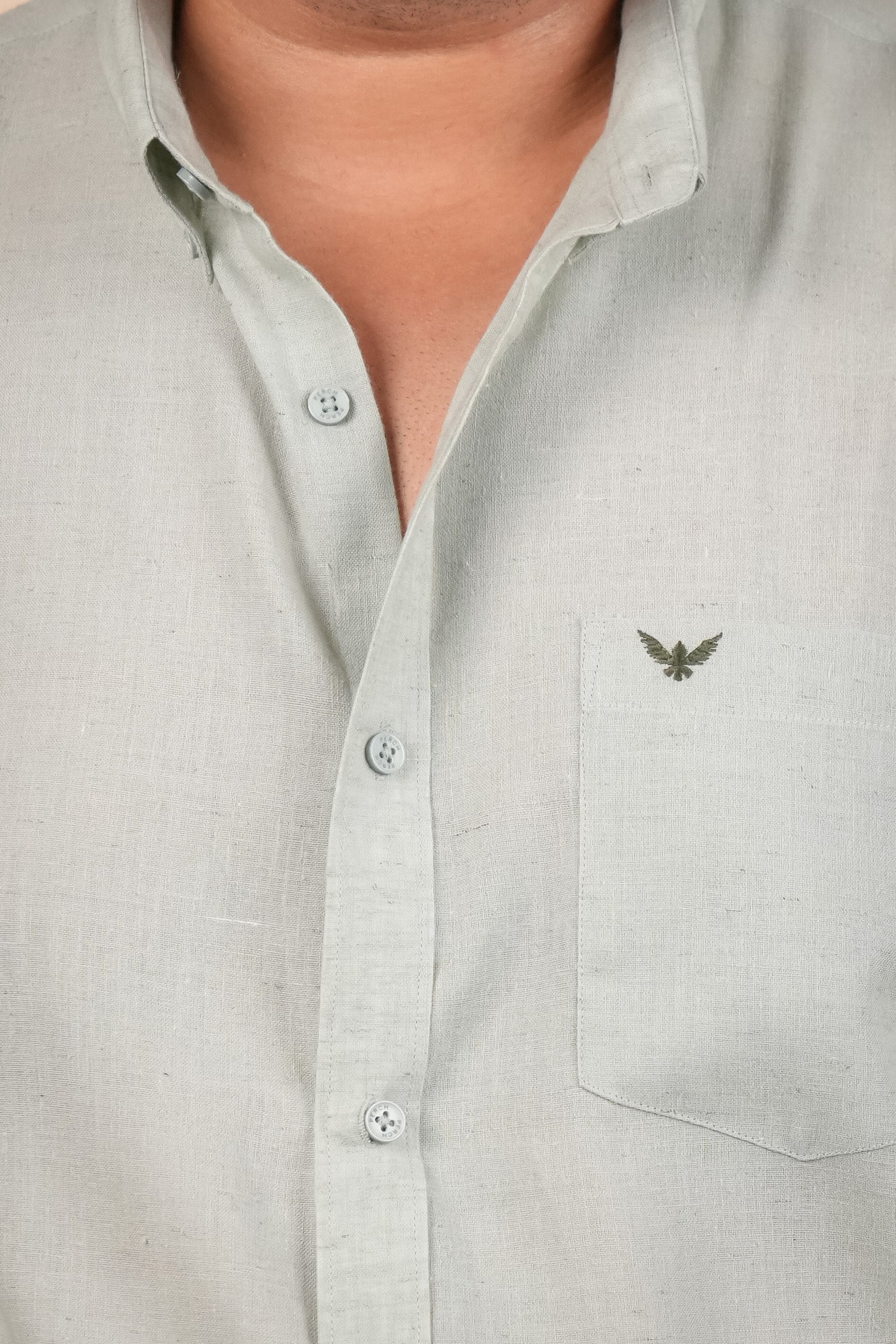 Pastel Green Solid Regular Plus Size Pre-Washed Linen Shirt