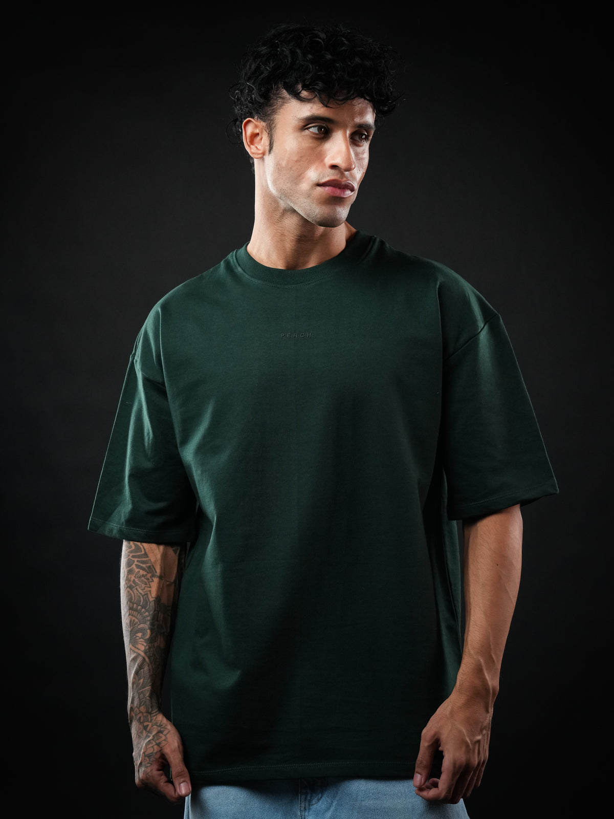Bottle Green Solid Oversized Tshirt