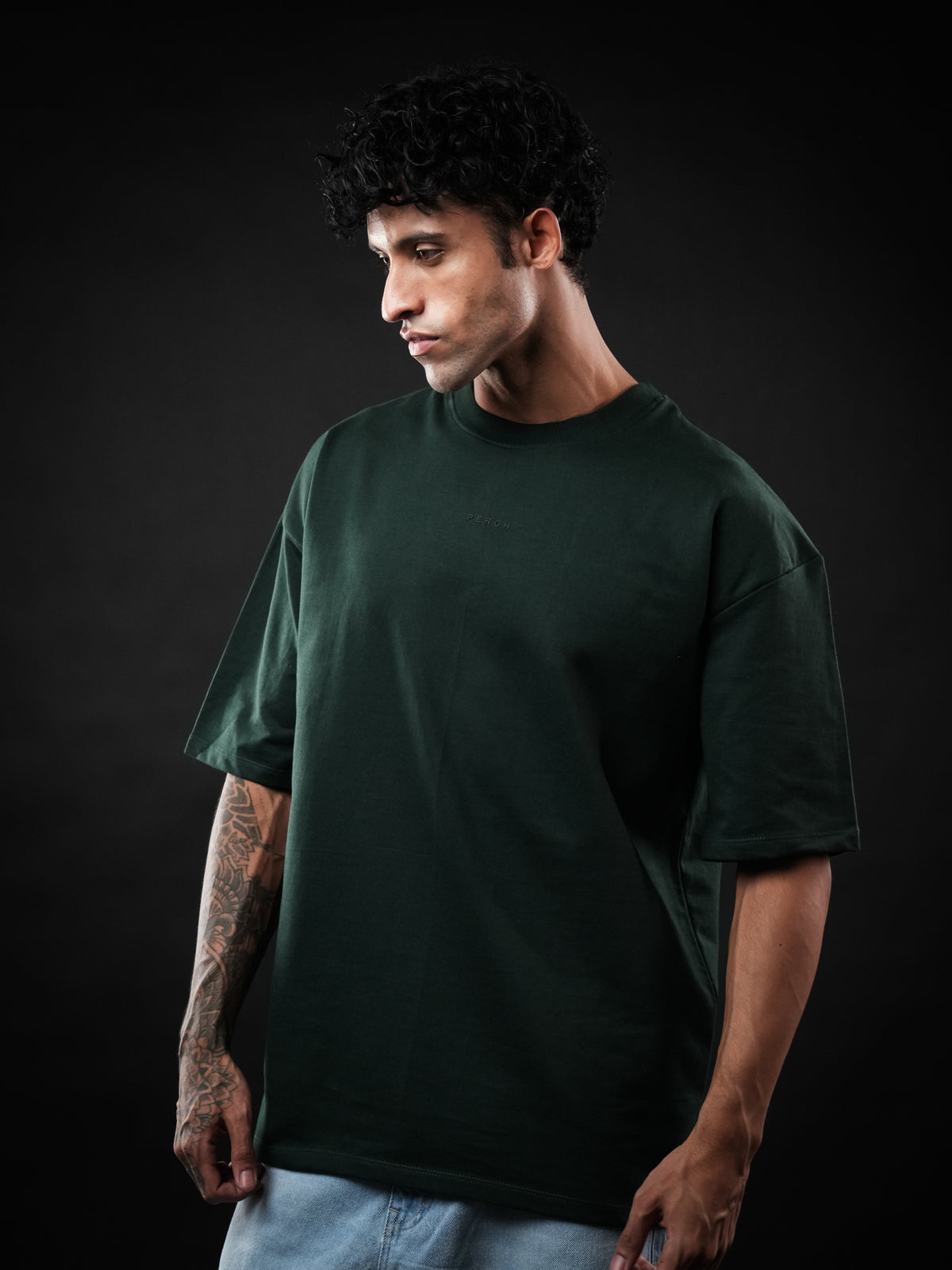 Bottle Green Solid Oversized Tshirt
