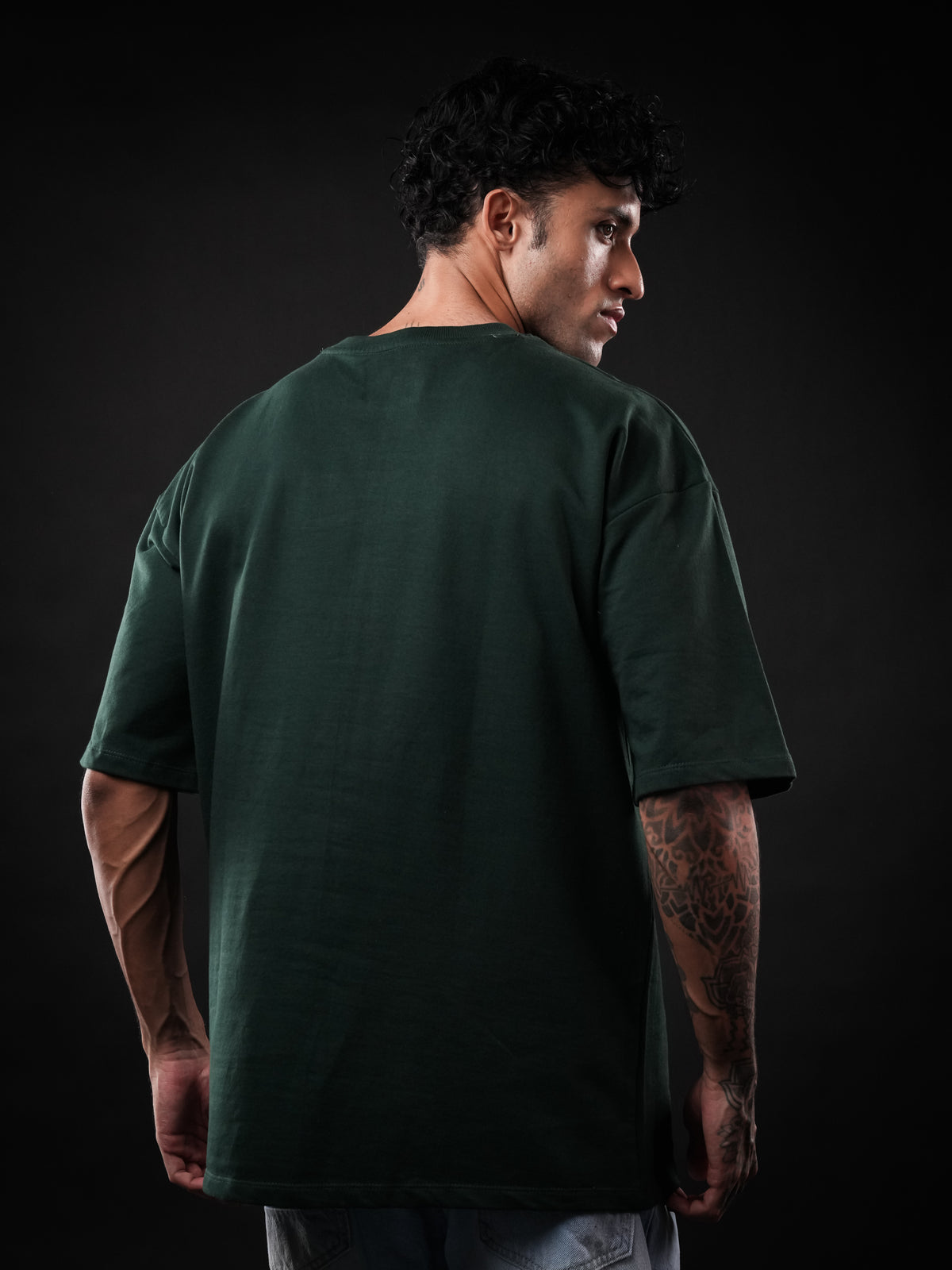 Bottle Green Solid Oversized Tshirt