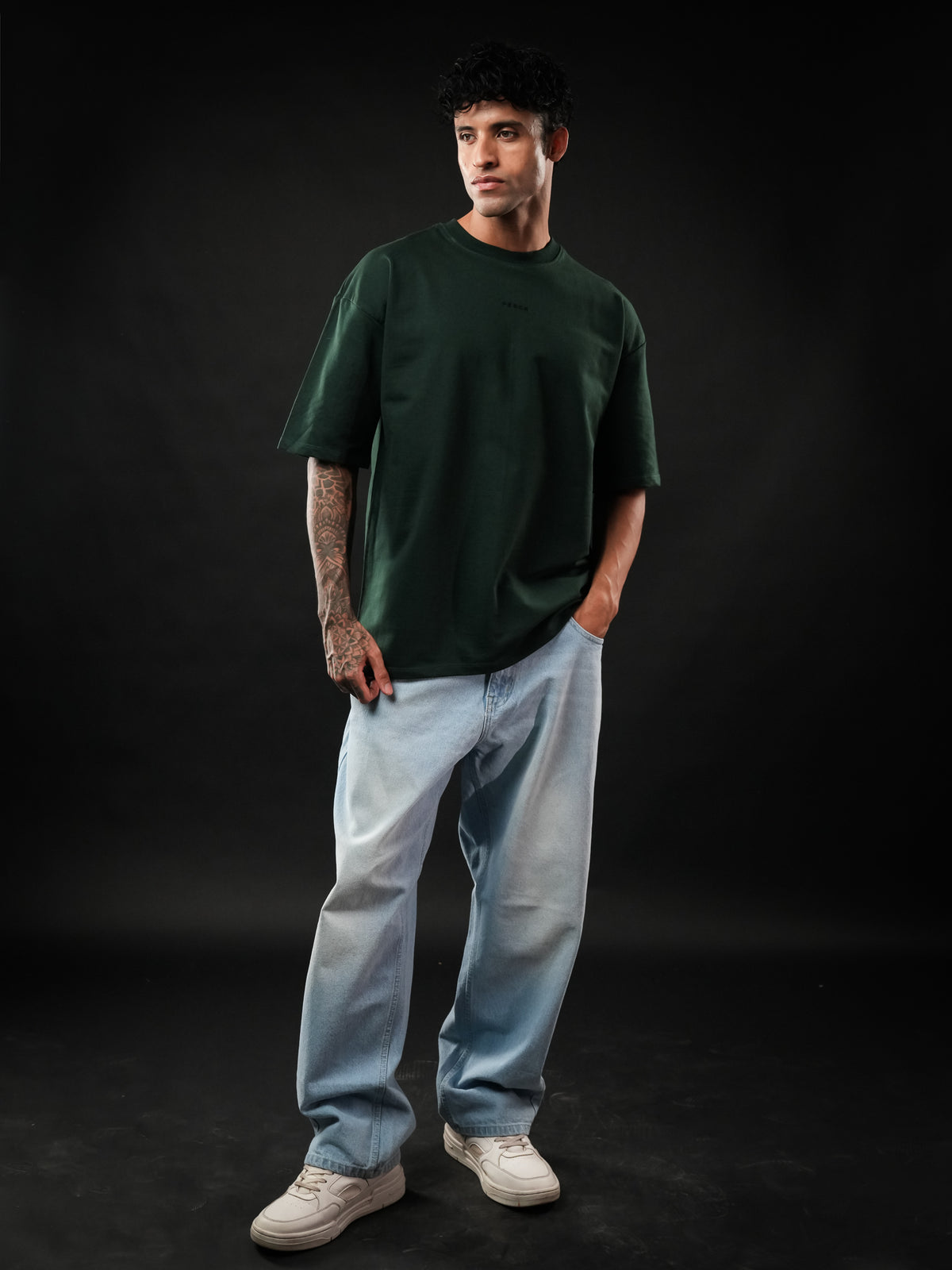 Bottle Green Solid Oversized Tshirt