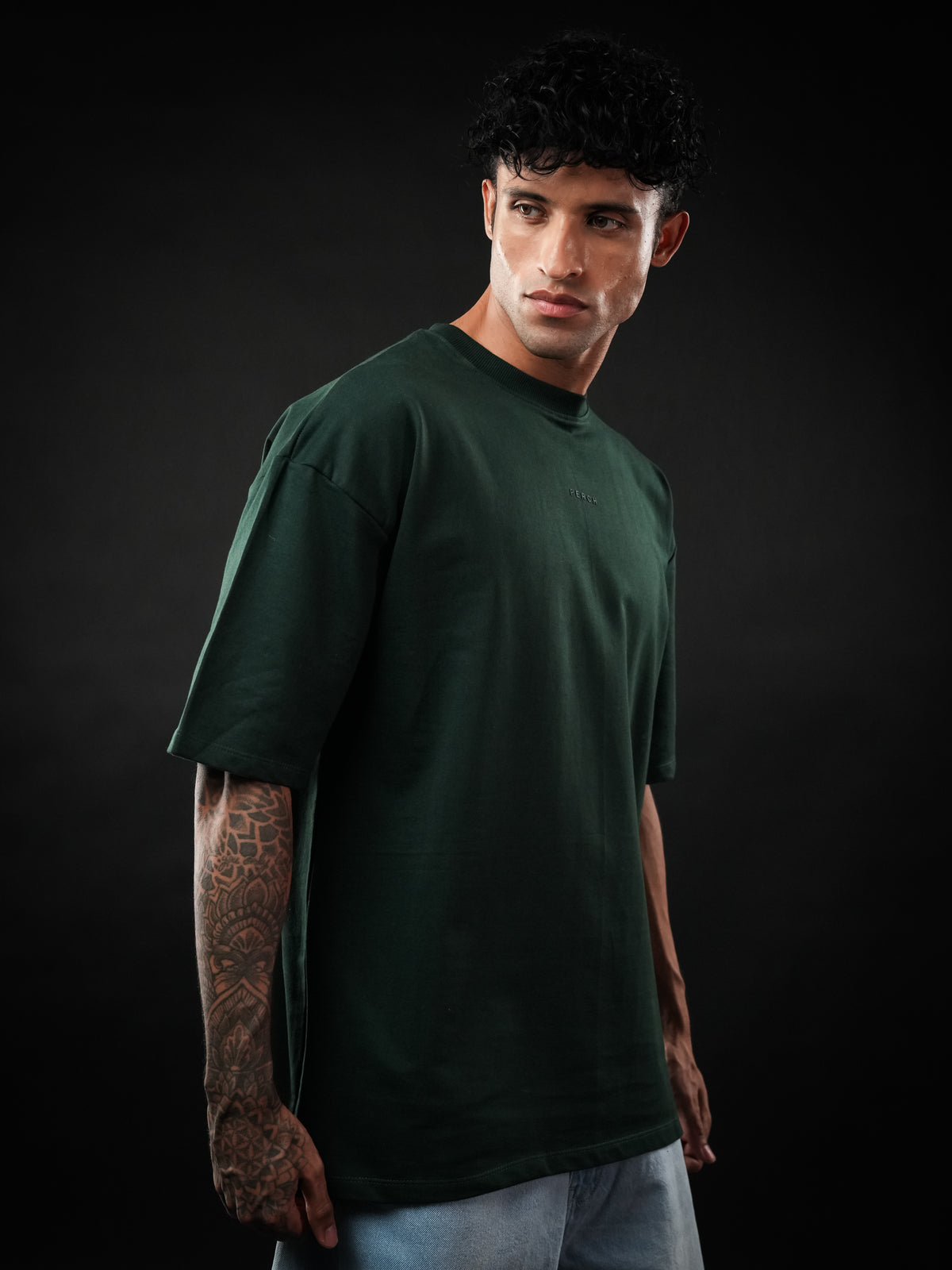Bottle Green Solid Oversized Tshirt