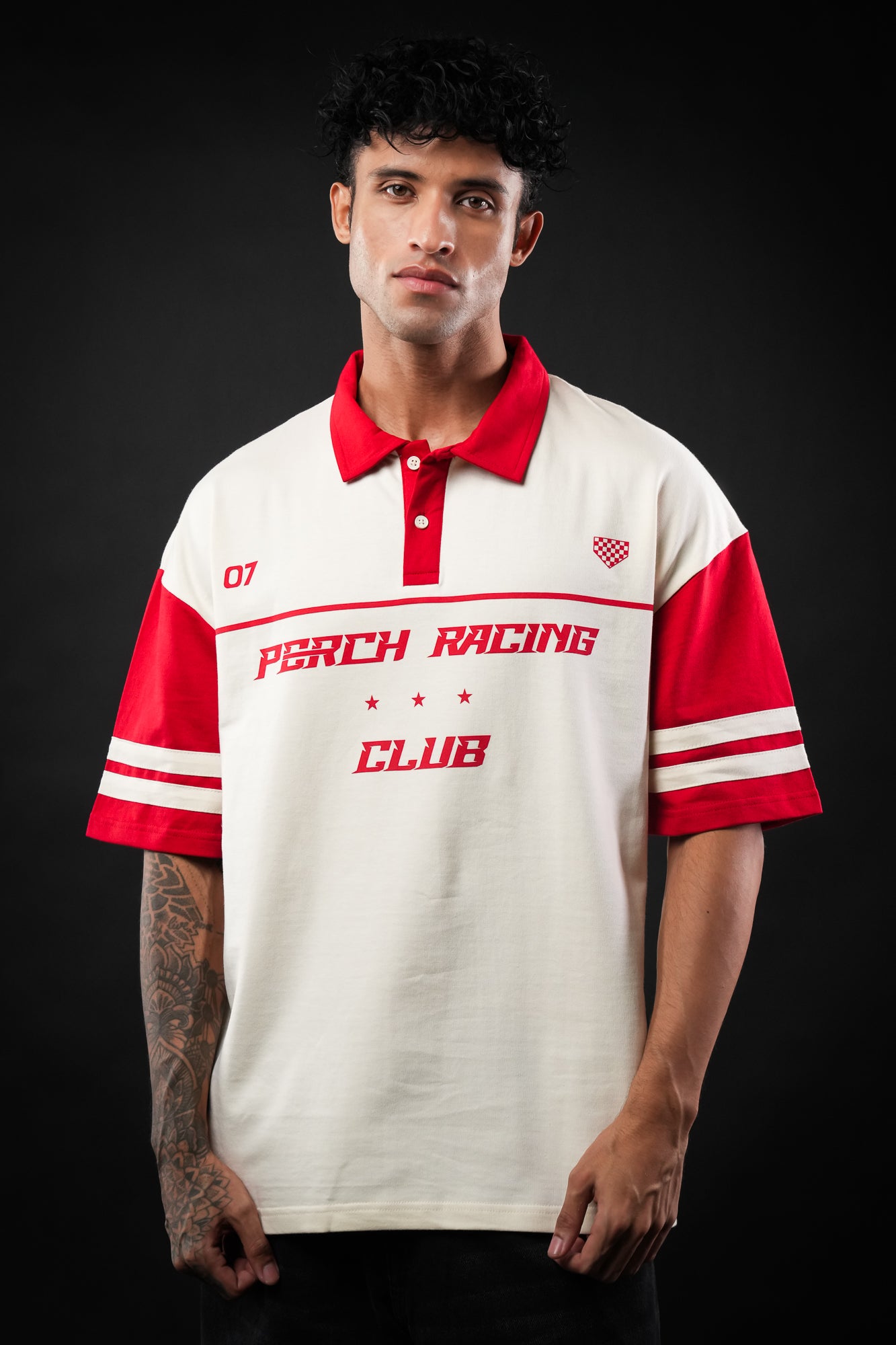 Red Perch Racing Cotton Oversized Polo Tshirt for Men & Women