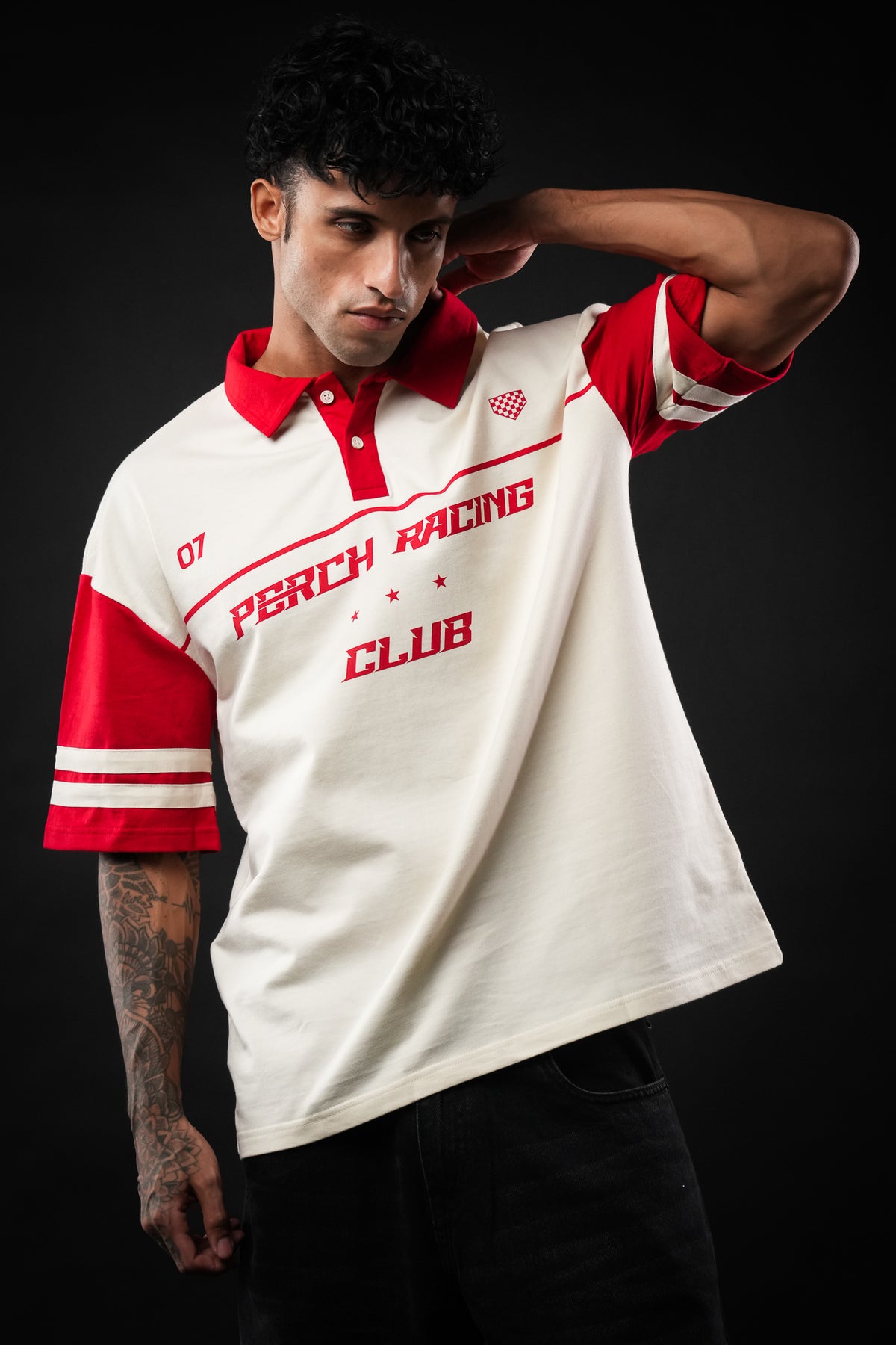 Red Perch Racing Cotton Oversized Polo Tshirt for Men & Women