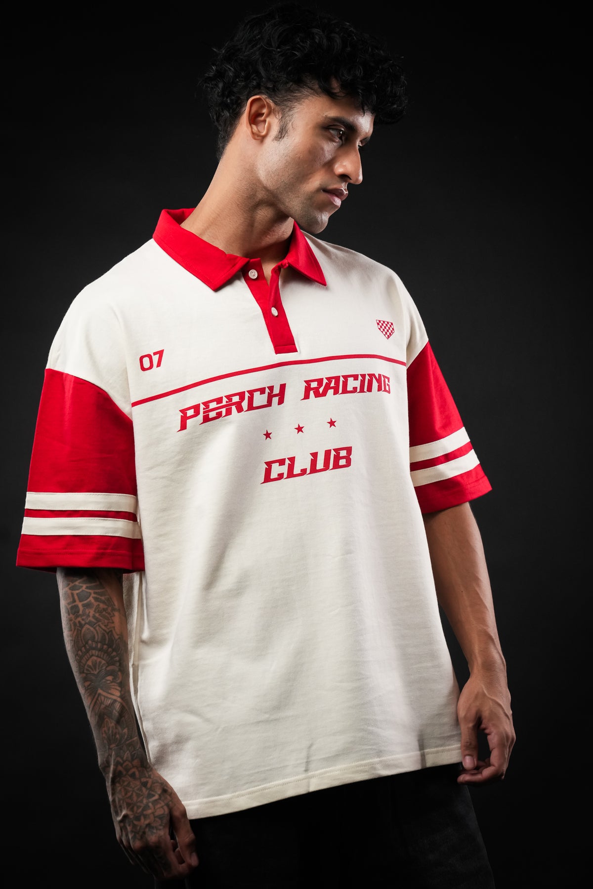 Red Perch Racing Cotton Oversized Polo Tshirt for Men & Women
