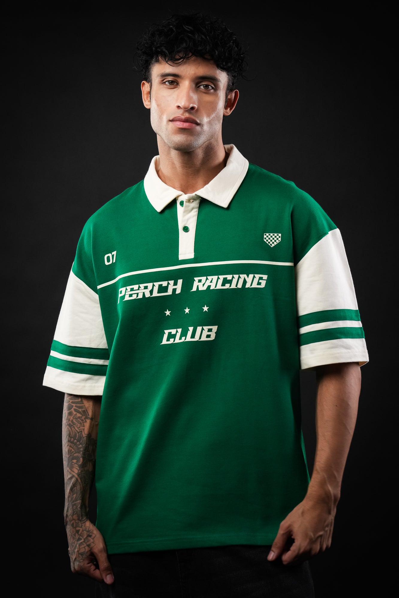 Forest Green Perch Racing Oversized Polo Tshirt