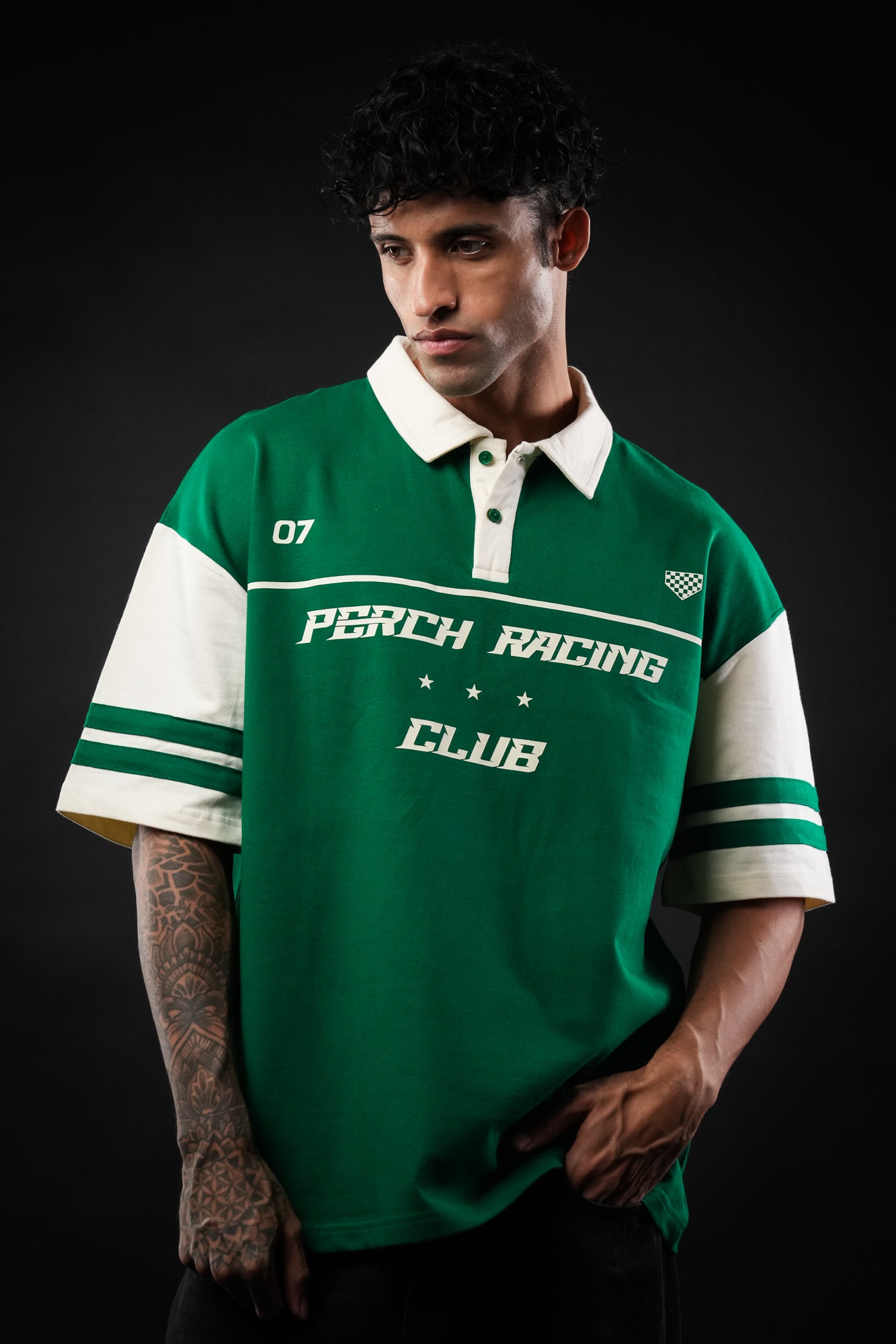 Forest Green Perch Racing Oversized Polo Tshirt