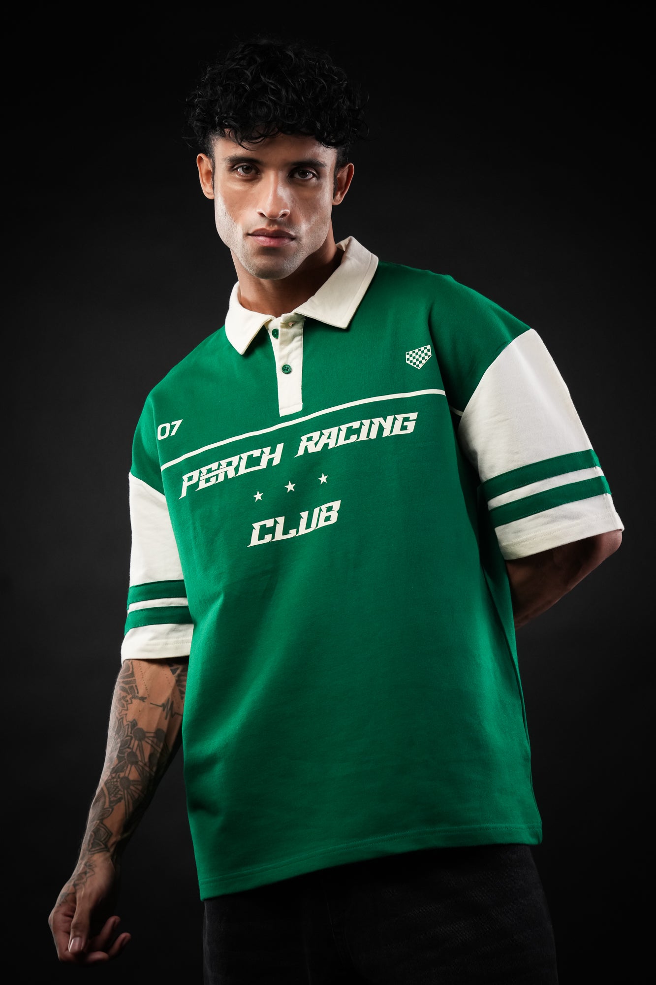 Forest Green Perch Racing Oversized Polo Tshirt