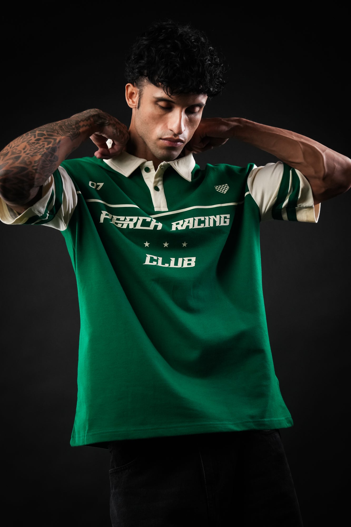 Forest Green Perch Racing Oversized Polo Tshirt