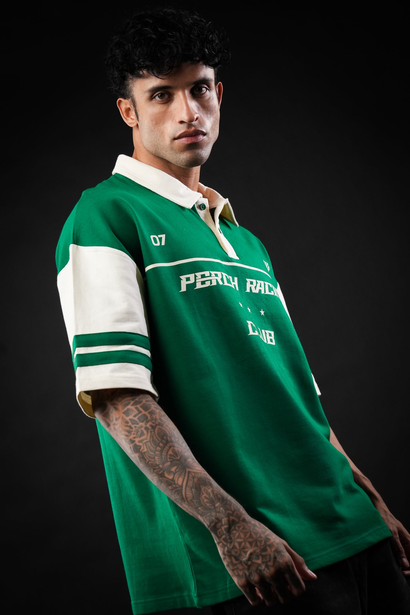 Forest Green Perch Racing Oversized Polo Tshirt