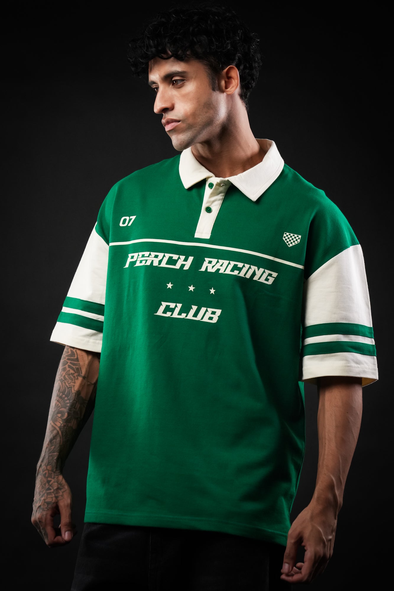 Forest Green Perch Racing Oversized Polo Tshirt