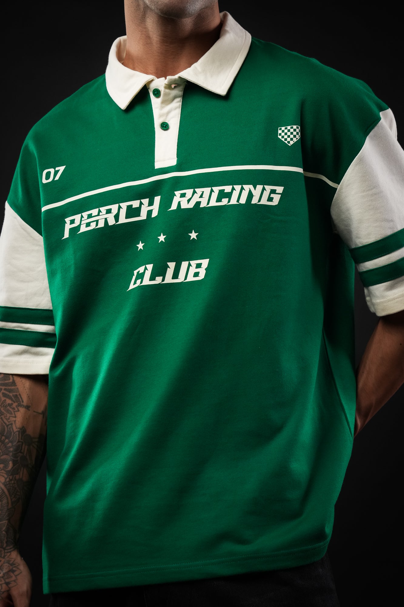 Forest Green Perch Racing Oversized Polo Tshirt