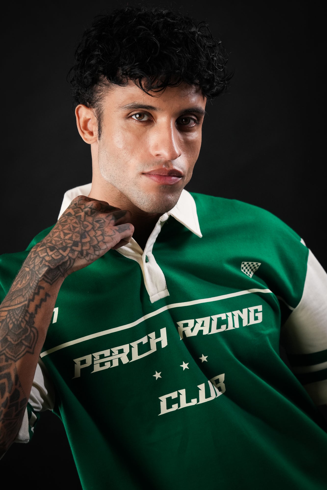 Forest Green Perch Racing Oversized Polo Tshirt