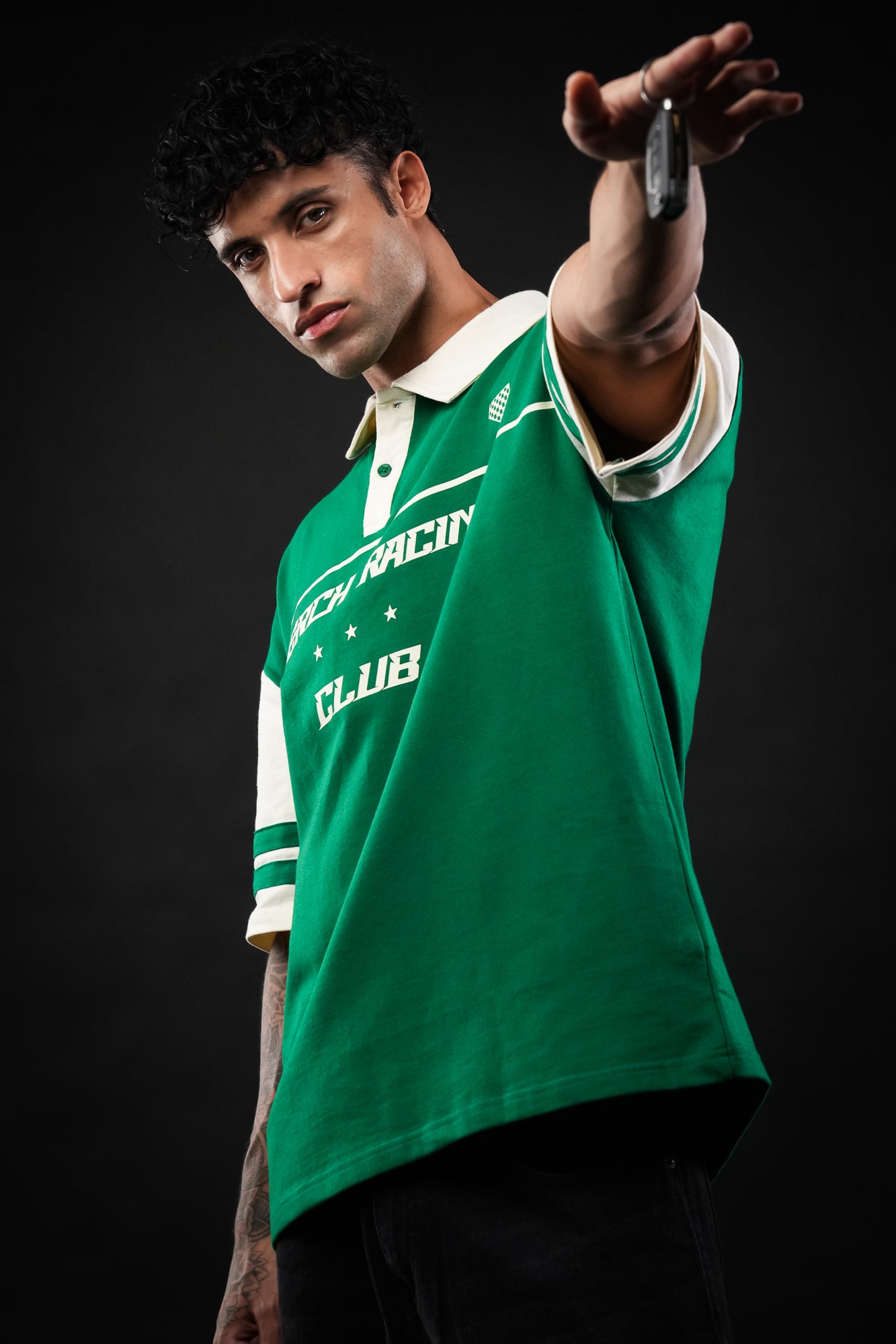 Forest Green Perch Racing Oversized Polo Tshirt