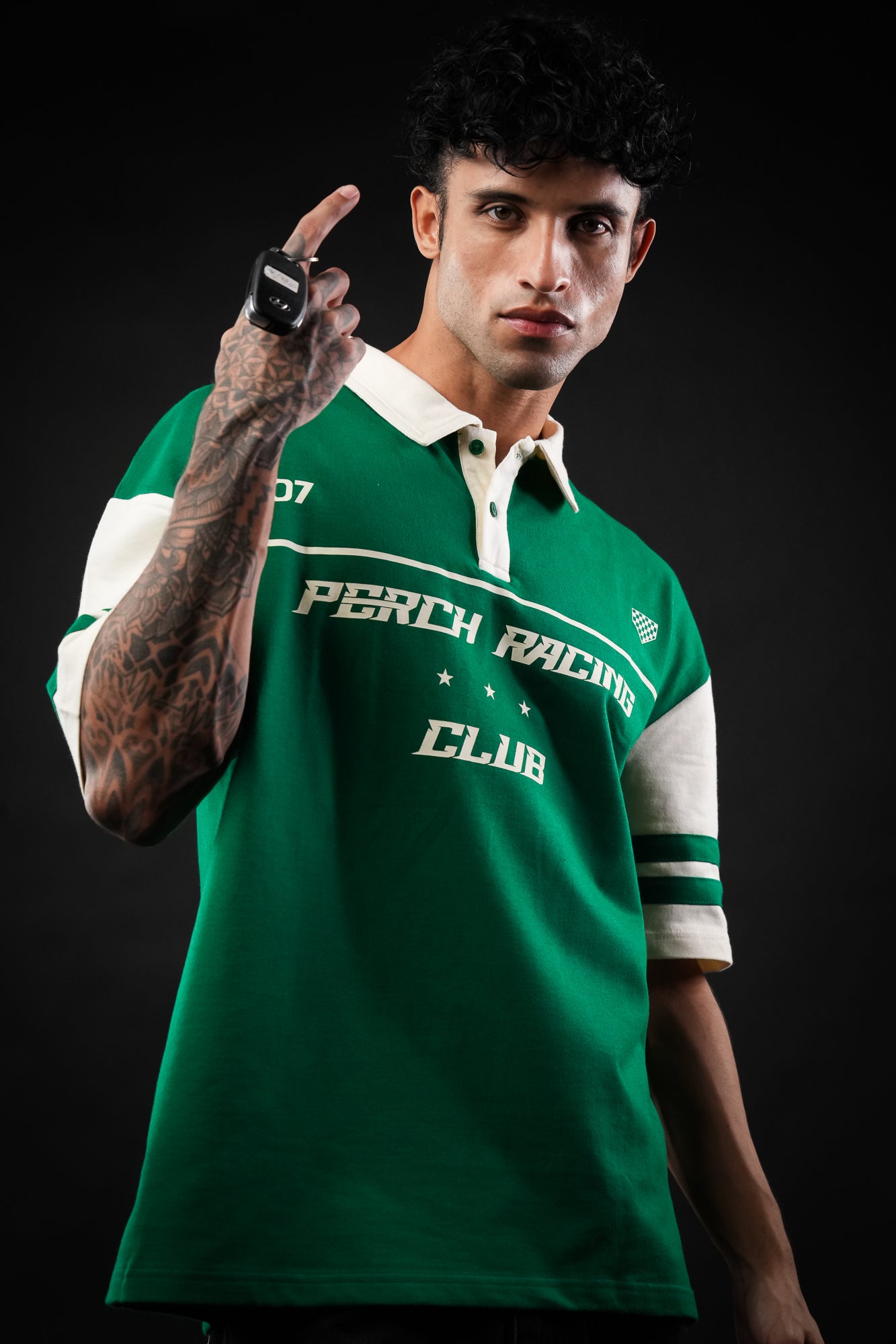 Forest Green Perch Racing Oversized Polo Tshirt