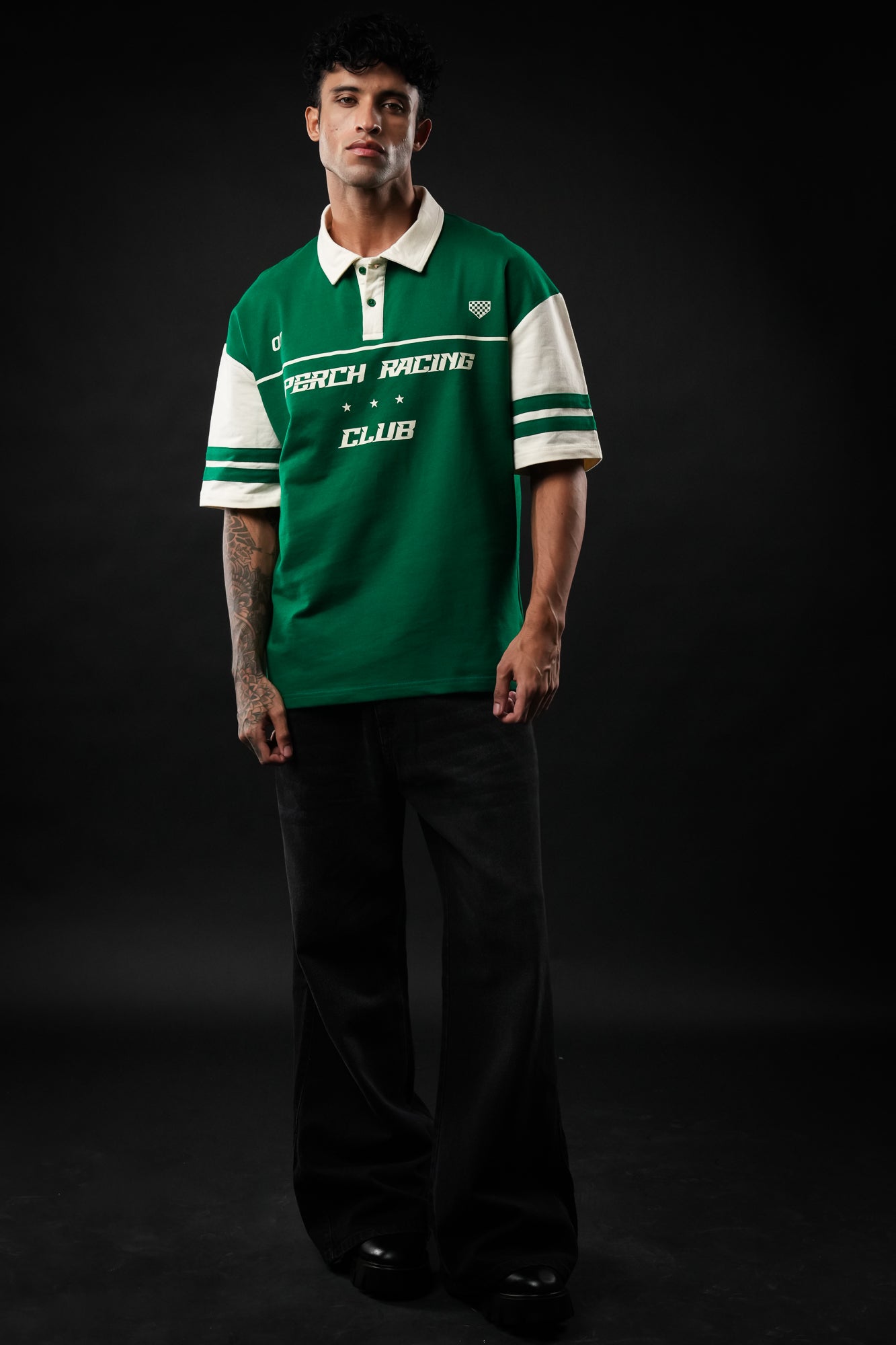 Forest Green Perch Racing Oversized Polo Tshirt